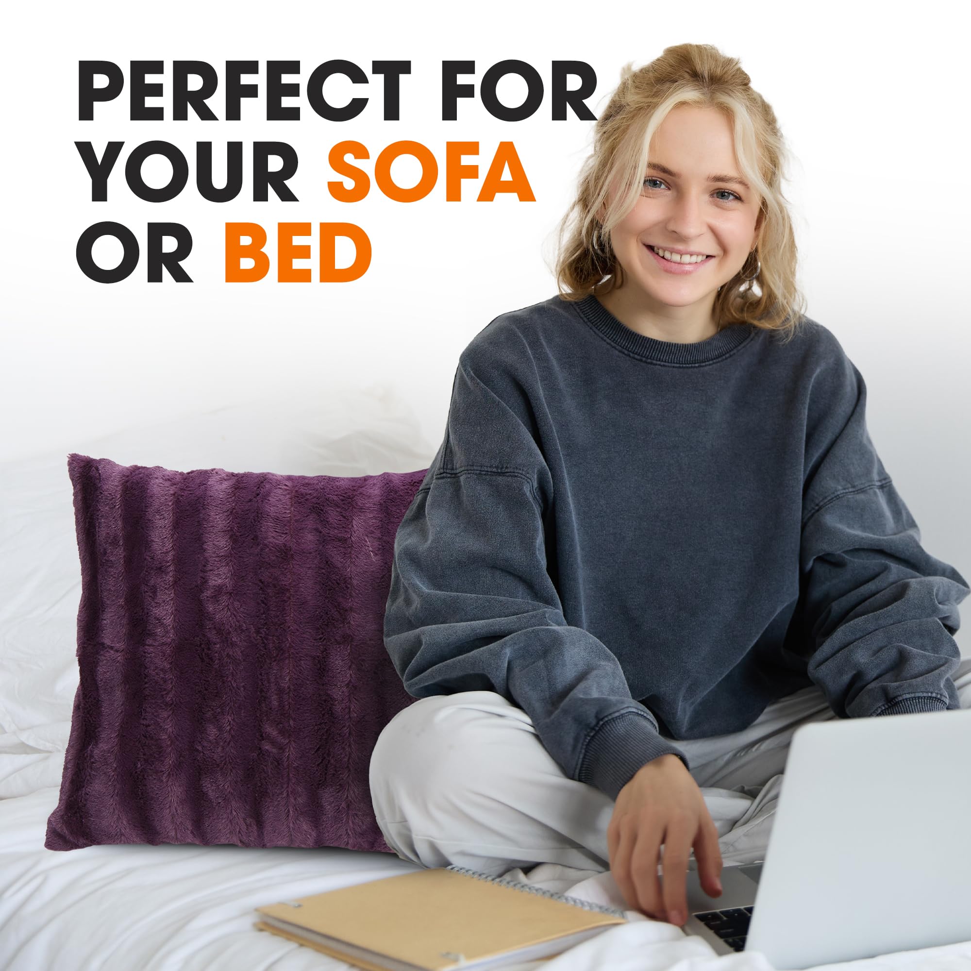 Soft Fluffy Faux Fur Throw Pillow Cover 20x20 Inches - Cozy Decorative Couch Pillow Case for Living Room, Bedroom & Sofa - Purple Accent Pillow Cover (Pack of 1) - Perfect for Home Decor, Gift Giving and Cozy Winter Nights