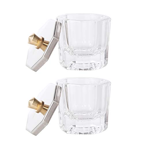 LEORX 2PCS Glass Dappen Dish with Lid - Crystal Clear Nail Art Acrylic Powder & Liquid Holder - Professional Manicure Tools for Nail Salon & DIY Home Use