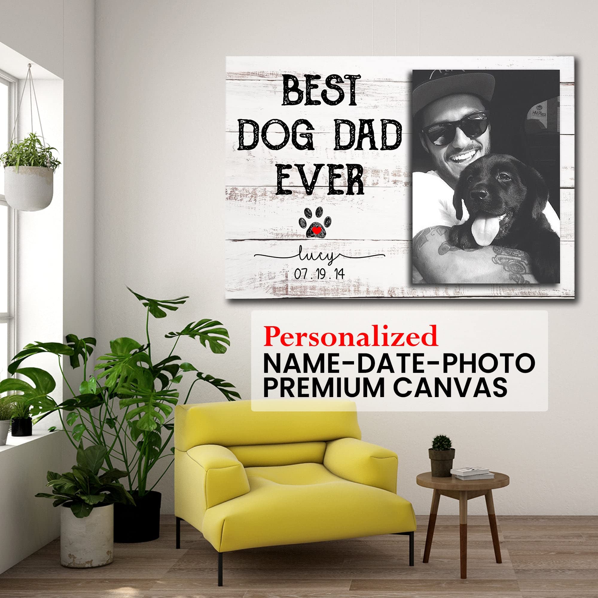 Personalized Dog Dad Photo Name Canvas Wall Art - Custom Pet Portrait Gift for Men, Father's Day Present - 48x32 Inch Home Decor for Living Room, Office & Man Cave
