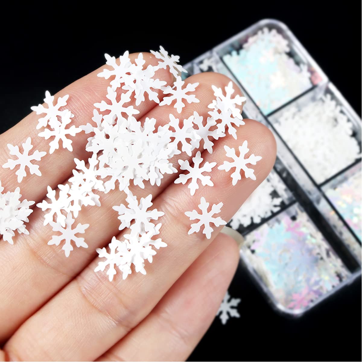 3D Holographic Snowflake Nail Glitter Sequins - Christmas Nail Art Flakes for Acrylic Nails, 6 Grids Laser Nail Decals Stickers - Perfect for DIY Holiday Nail Art, Winter Party Manicures & Festive Nail Decorations