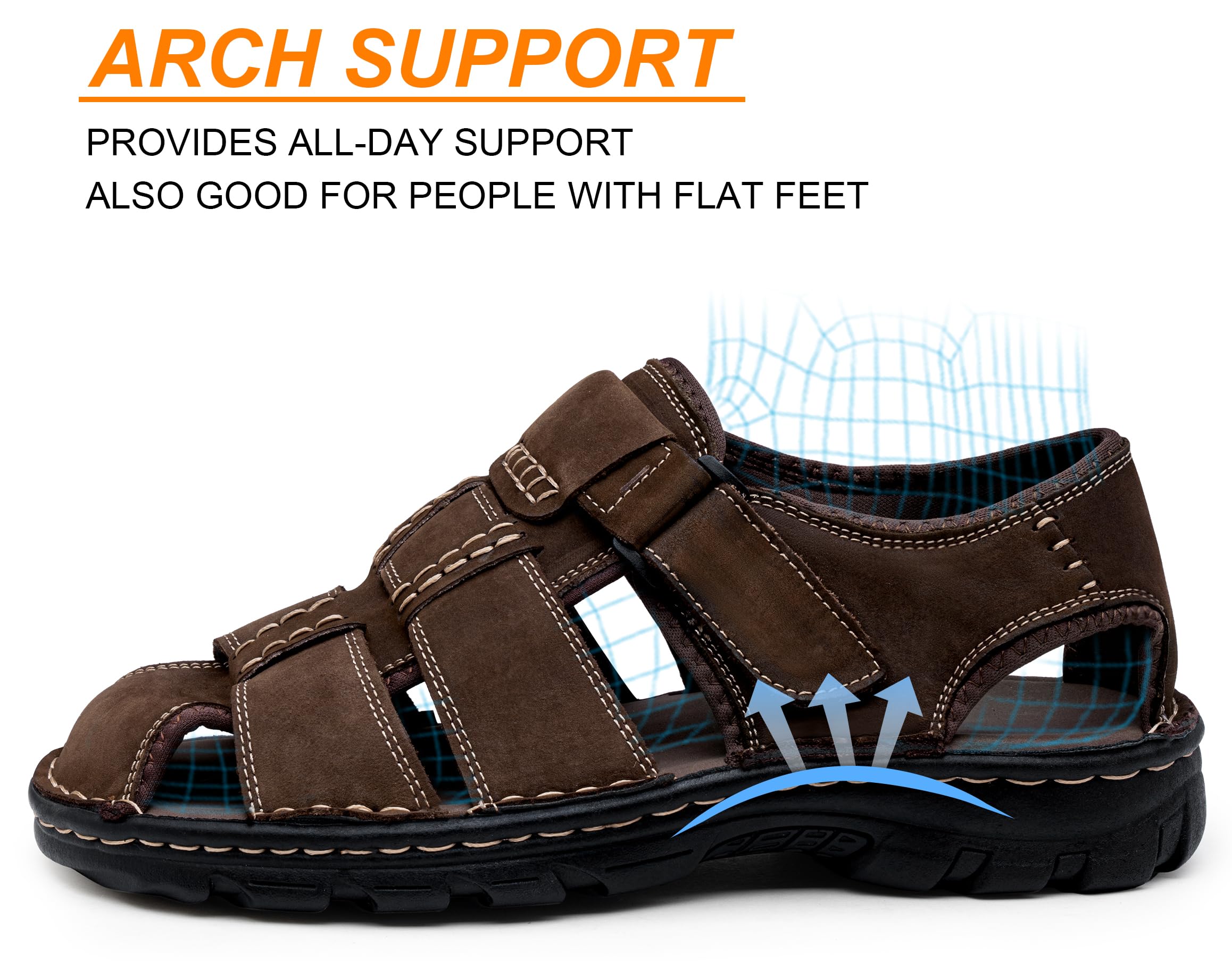 Jousen Men's Leather Open Toe Sandals - Breathable Beach Hiking Sandals for Outdoor Summer Sports | Perfect for Walking, Travel & Water Activities