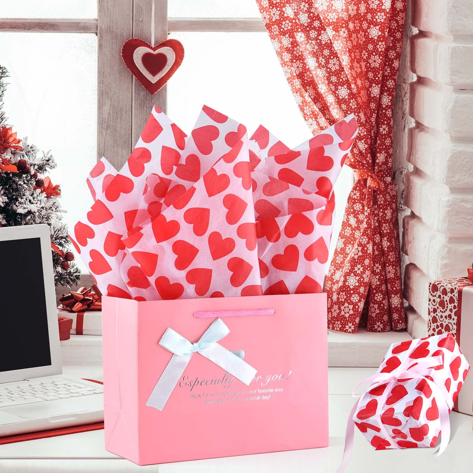 CHRORINE Gift Wrapping Tissue Paper - 60 Sheets Heart Design Art Paper for Crafts, Valentine's Day, Wedding & Party Decor | Perfect for DIY Projects, Present Packaging & Decorative Scrapbooking