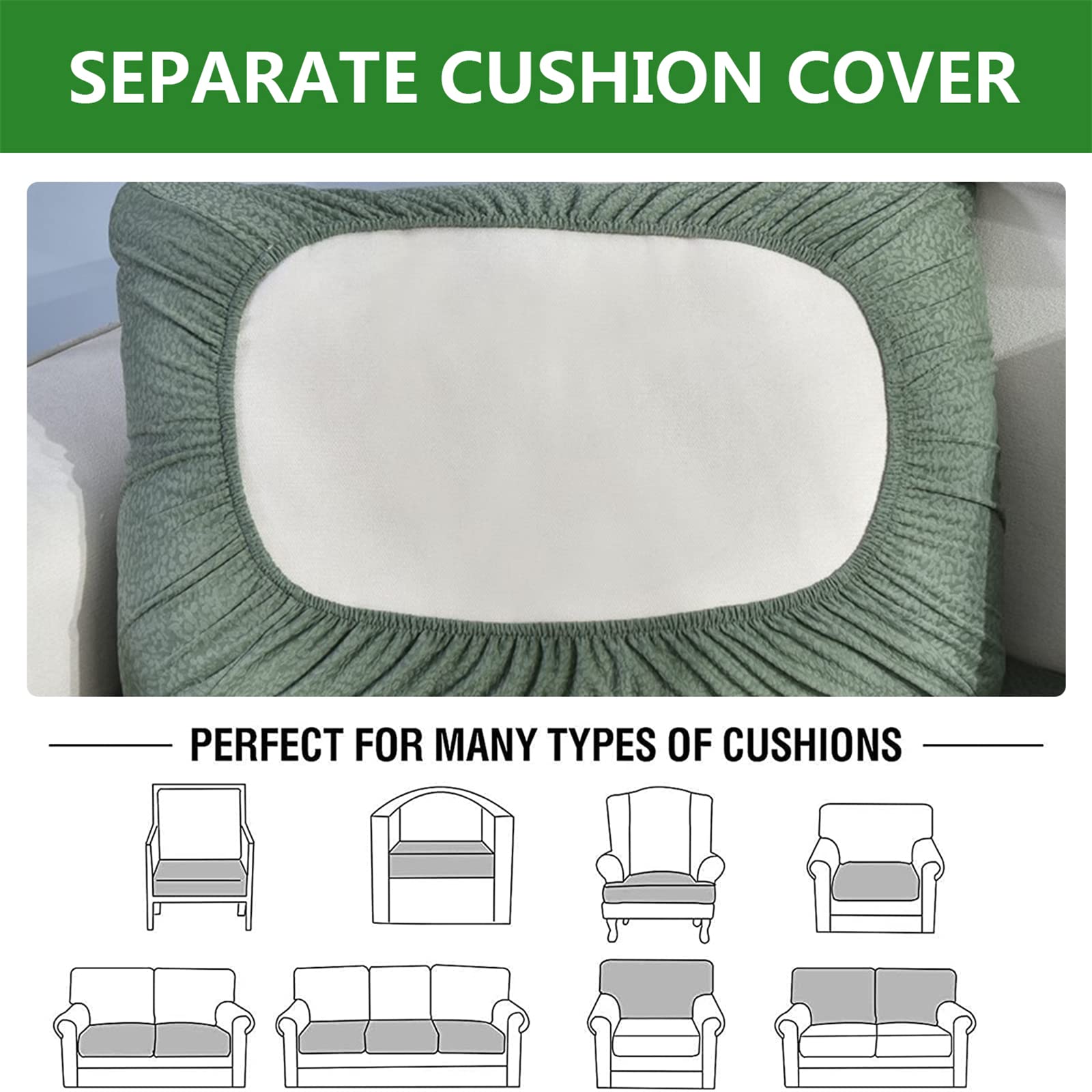 Stretch Waterproof Sofa Cushion Cover - High Elastic Fabric Slipcover for 2-Seater Couches, Light Green - Perfect for Living Room, Office & Pet-Friendly Homes