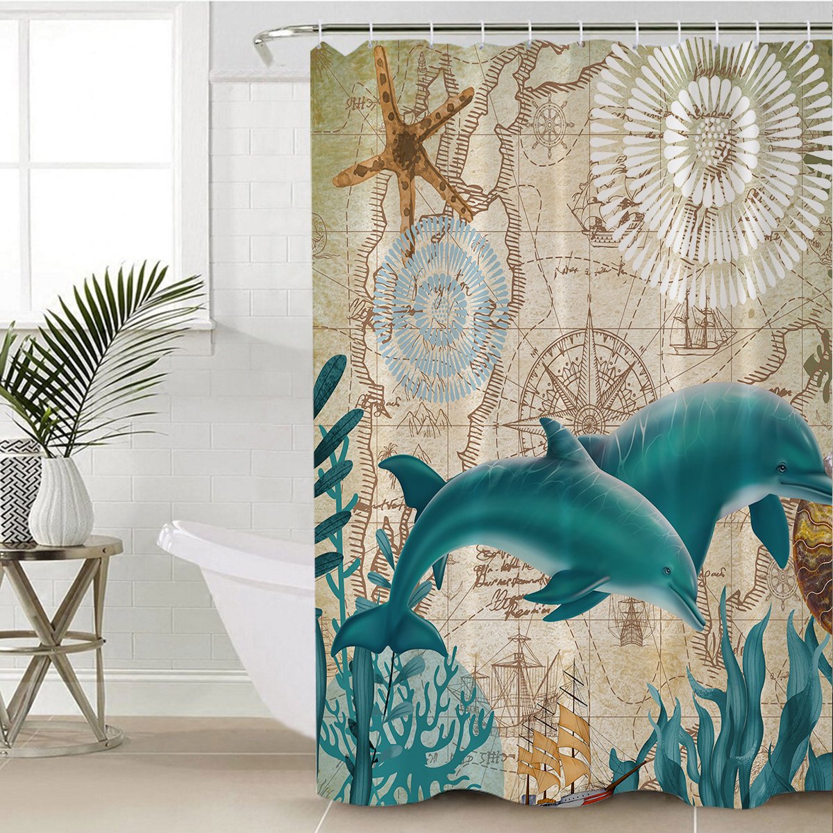 Dolphin Love Waterproof Shower Curtain - Ocean & Marine Theme Bathroom Decor for Beach & Coastal Style Homes | Perfect for Kids' Bathrooms & Nautical Themed Spaces