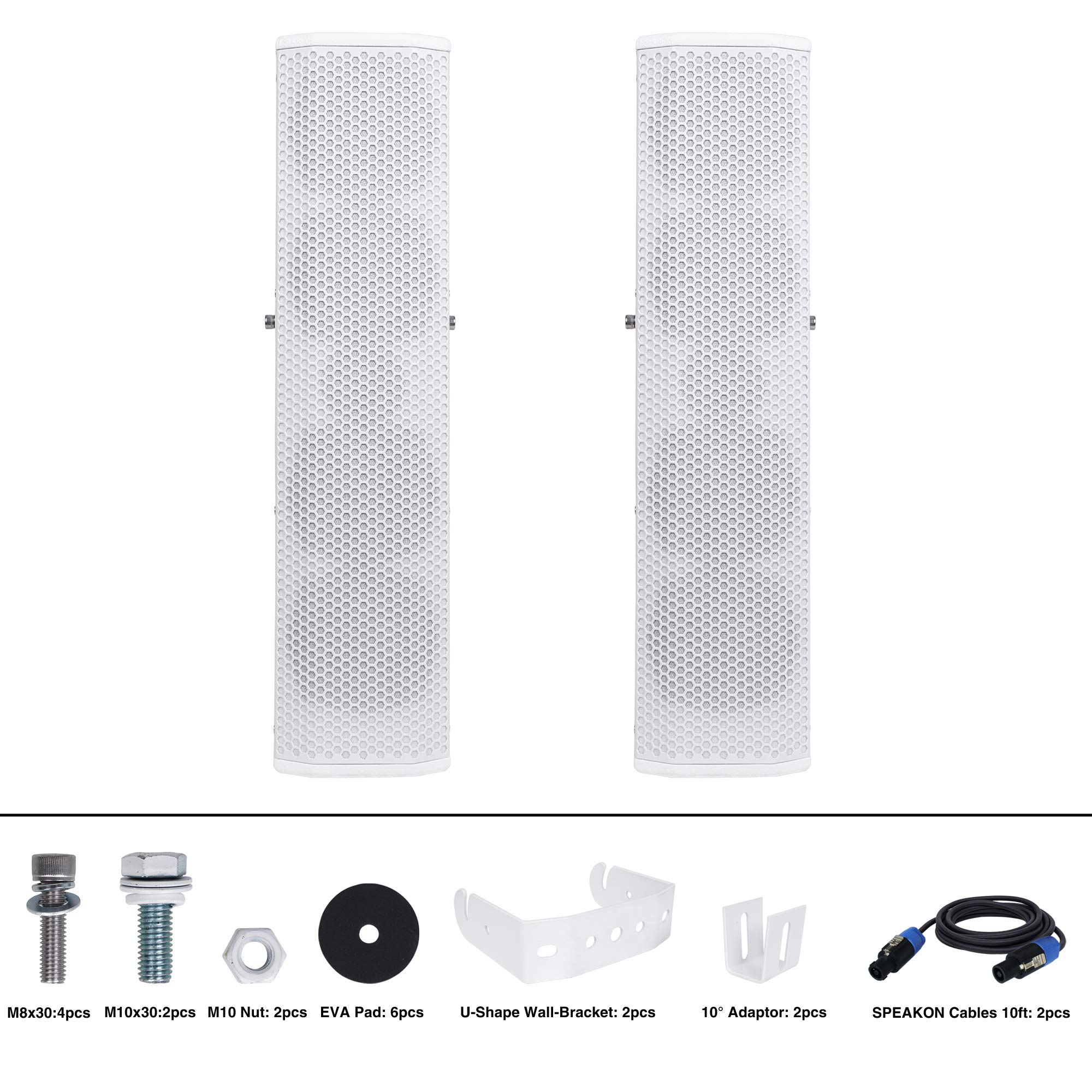 Sound Town CARPO-V5W12 12” 1400W Powered Subwoofer with 2x 500W Passive Column Speakers - White, Professional Line Array System for Live Events, DJ Performances, and Outdoor Concerts
