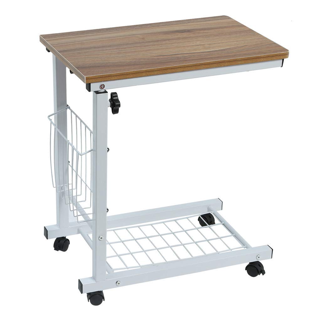 Adjustable Height Sofa Side Table with Wheels & Storage Basket - Mobile Laptop Desk for Living Room, Bedroom, Office (Fast US Shipping) - Perfect for Work, Study, and Snacking from Your Couch