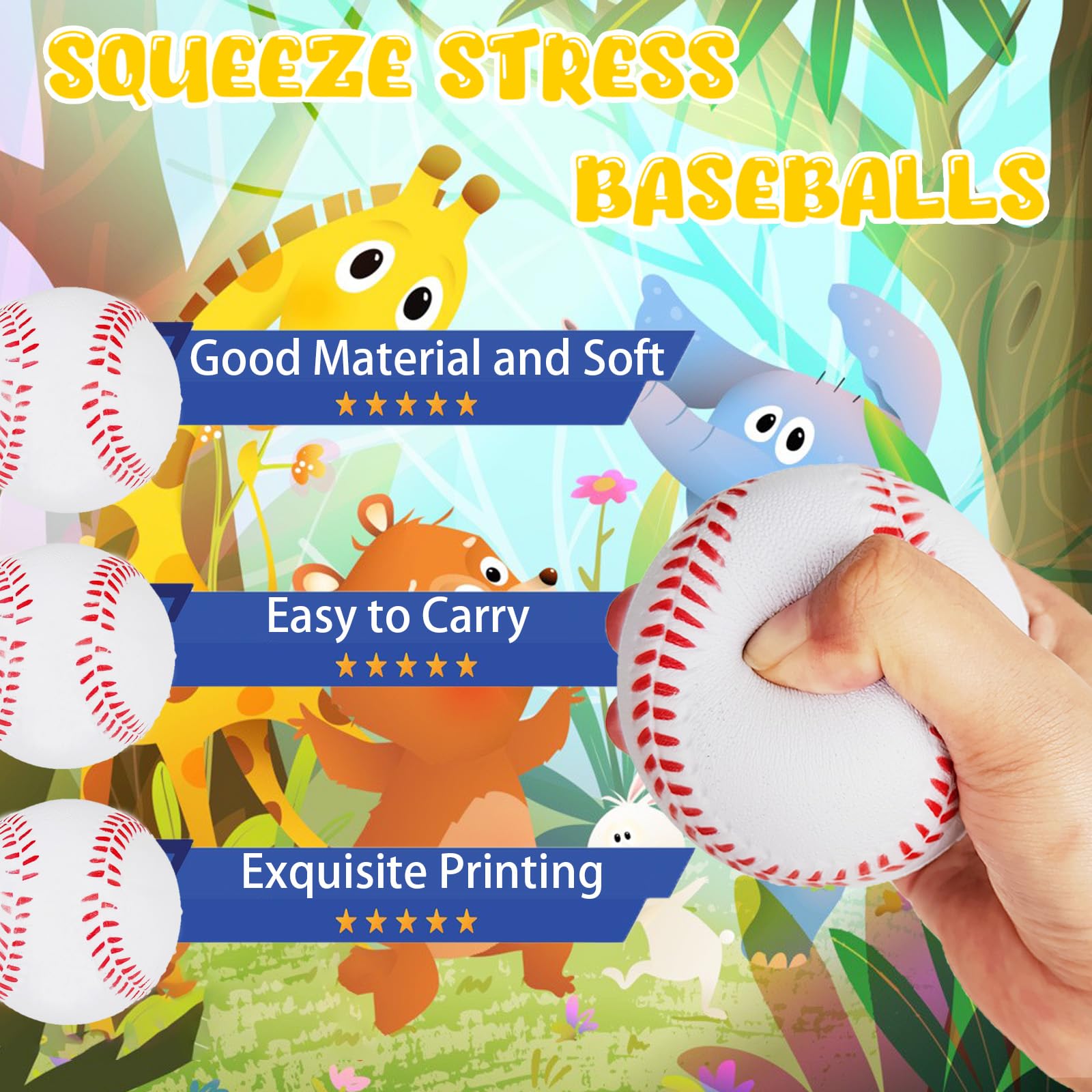 12 Pack Soft Baseball Stress Balls - 2.8 Inch Mini Foam Anxiety Relief Squeeze Balls for Kids & Adults | Great for Office Decor, School Carnival Prizes, Baseball Themed Parties & Stress Relief Therapy