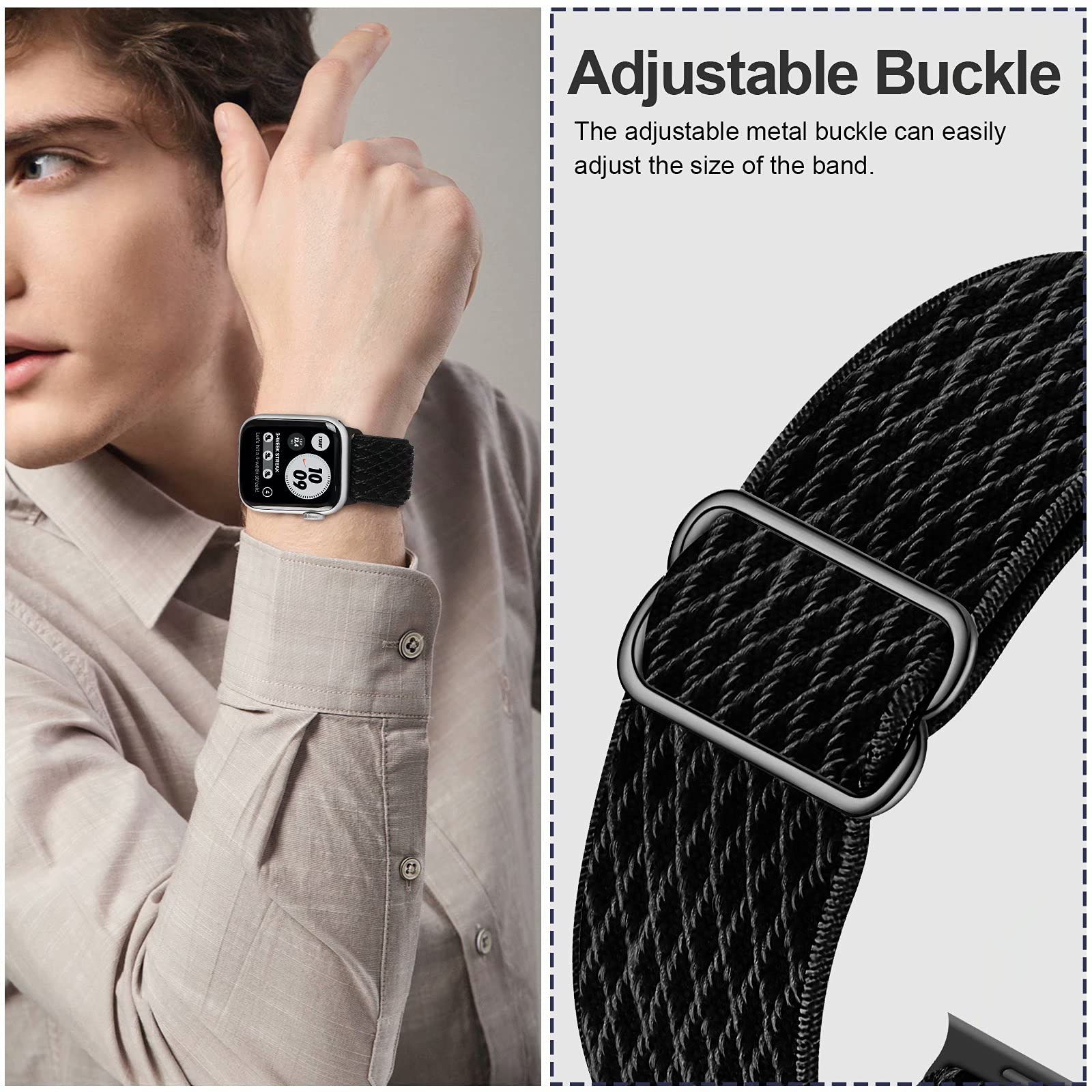 Stretchy Nylon Solo Loop Bands for Apple Watch 38mm/40mm/41mm/42mm - Compatible with Series 10, SE & More - Adjustable Braided Sport Strap for Women & Men - 3 Pack - Perfect for Workouts, Running & Everyday Wear