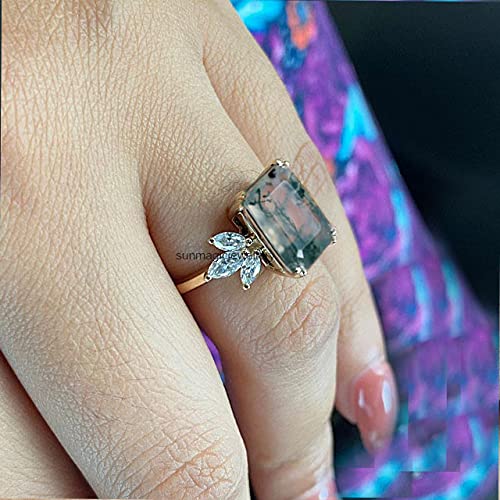 Unique Moss Agate Engagement Ring for Women - 925 Sterling Silver & Rose Gold Wedding Band, Handmade Vintage Gemstone Ring | Perfect Wife Gift for Anniversary, Proposal & Special Occasions
