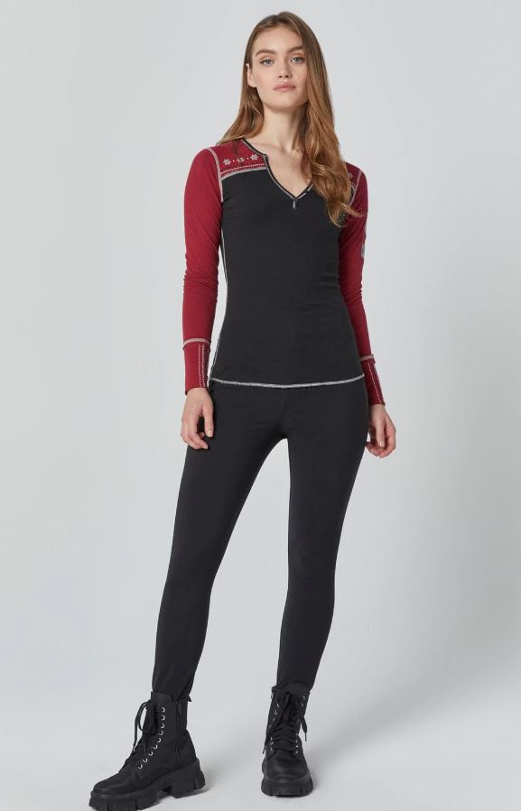 Men's Cross Country Henley Shirt - Black & Deep Red Long Sleeve Performance Top for Hiking, Camping & Outdoor Adventures