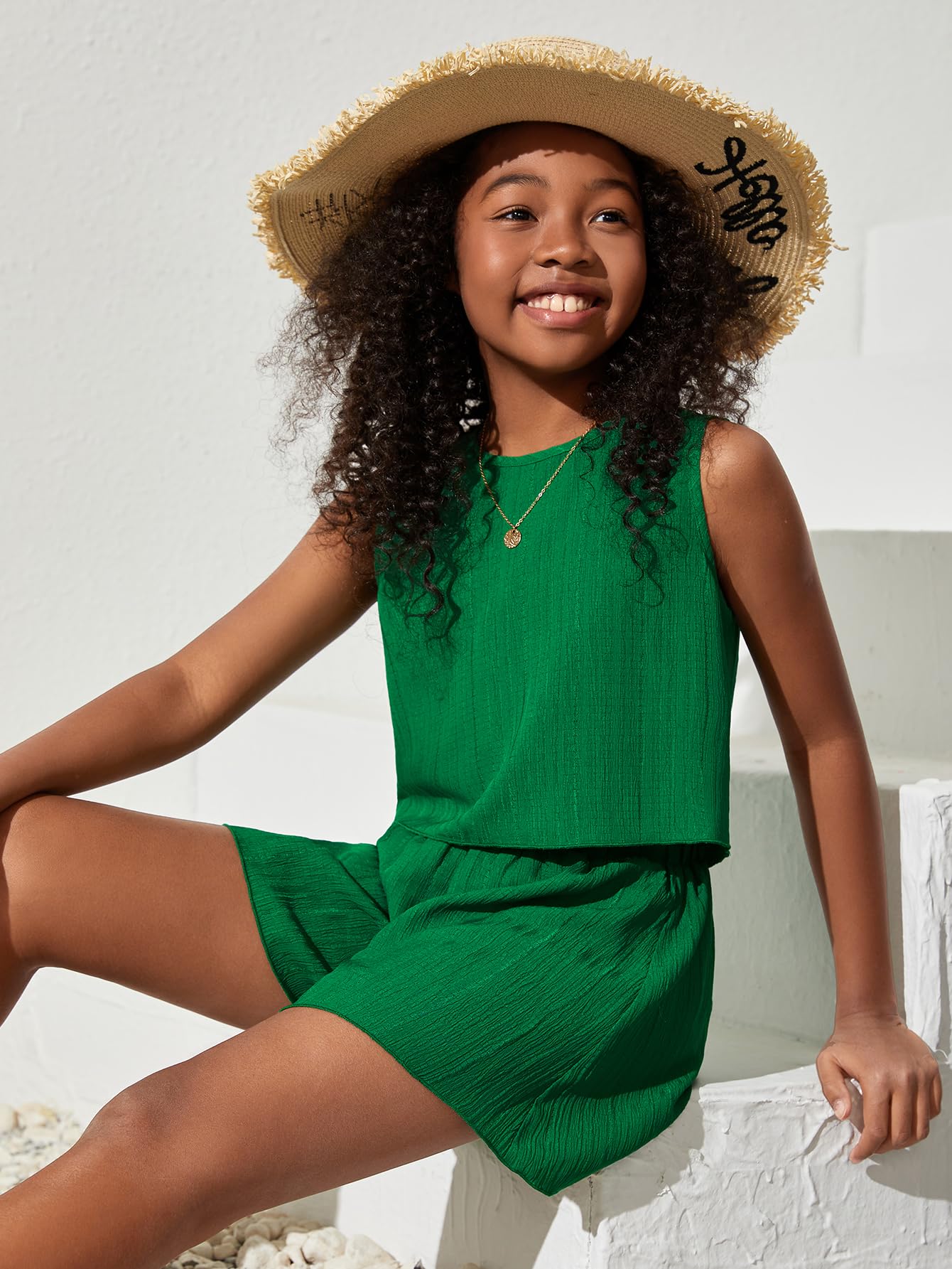 Verdusa Girls 2-Piece Outfits - Sleeveless Blouse Top & Wide Leg Shorts Set | Summer Casual Wear for Toddler Girls | Perfect for Playdates, Beach & Outdoor Activities