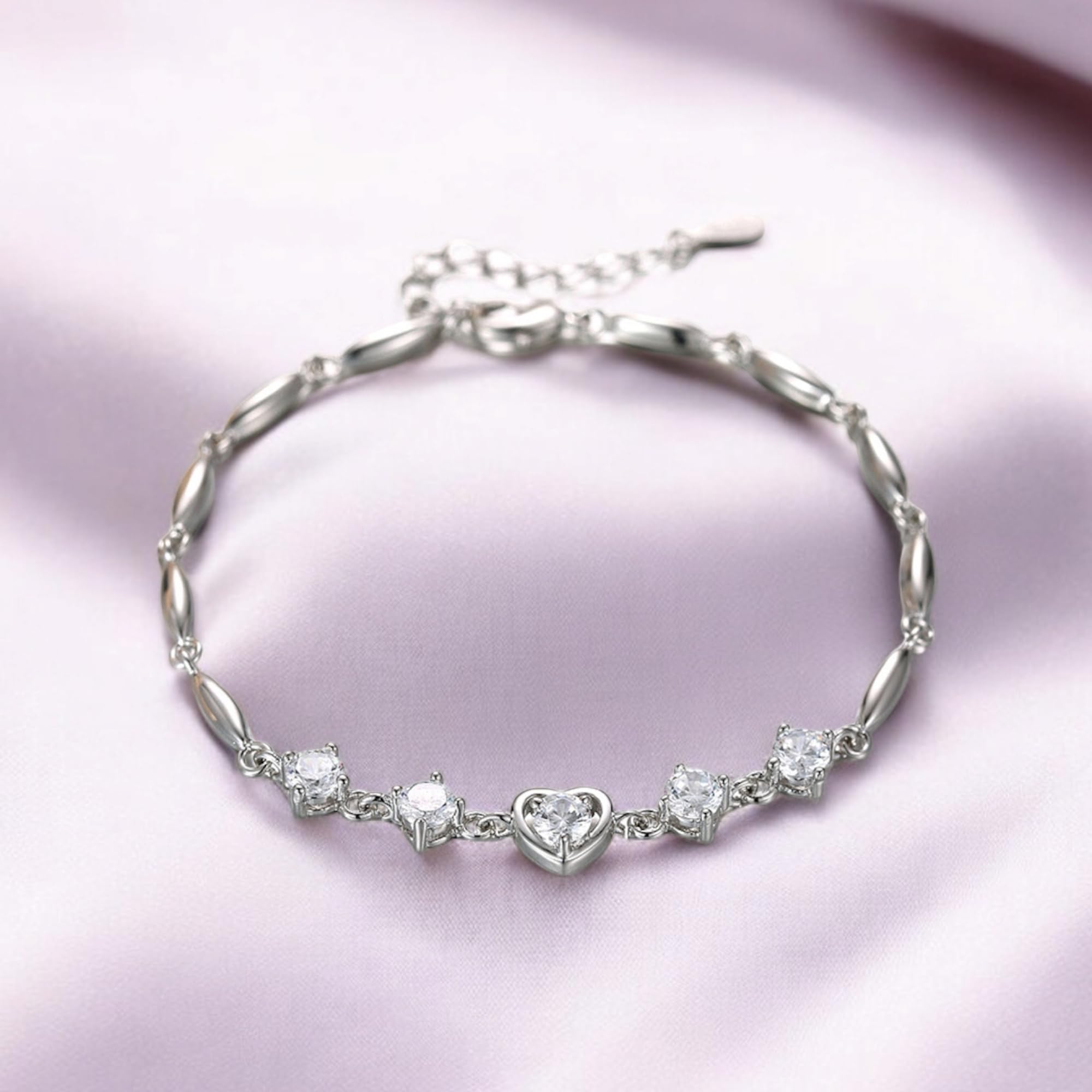 Nilu's Collection Sterling Silver Plated Heart Charm Bracelet for Women - Elegant Purple Jewelry Gift for Valentine's Day, Anniversary & Special Occasions