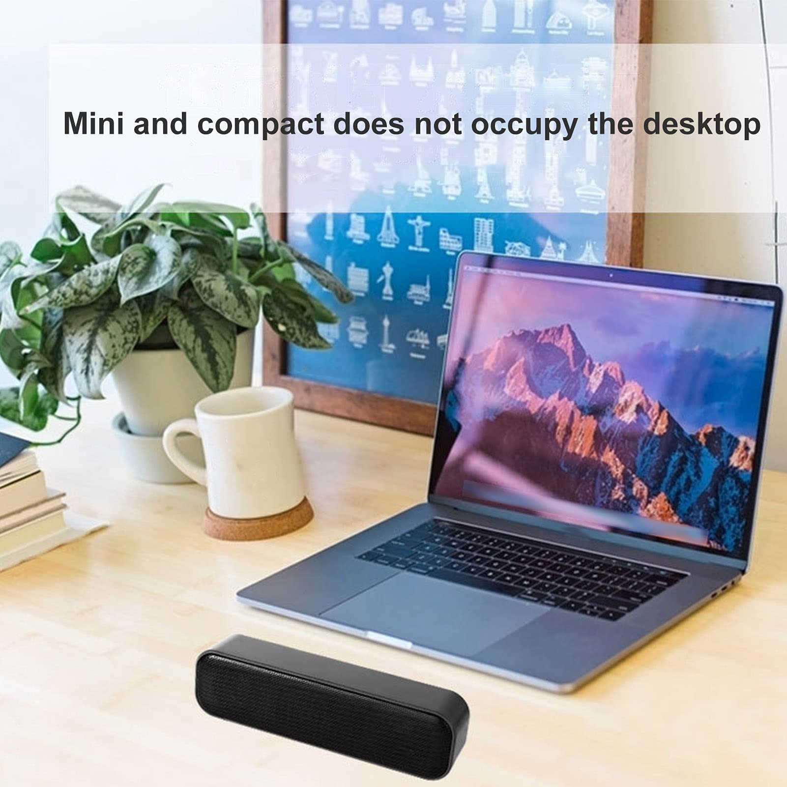 CHEOTIME USB Powered Mini Soundbar Speaker, Compact Stereo Laptop Speakers with Space-Saving Design for PC, Desktop, Dorm, Office, Desk, Restaurant, and Home Entertainment