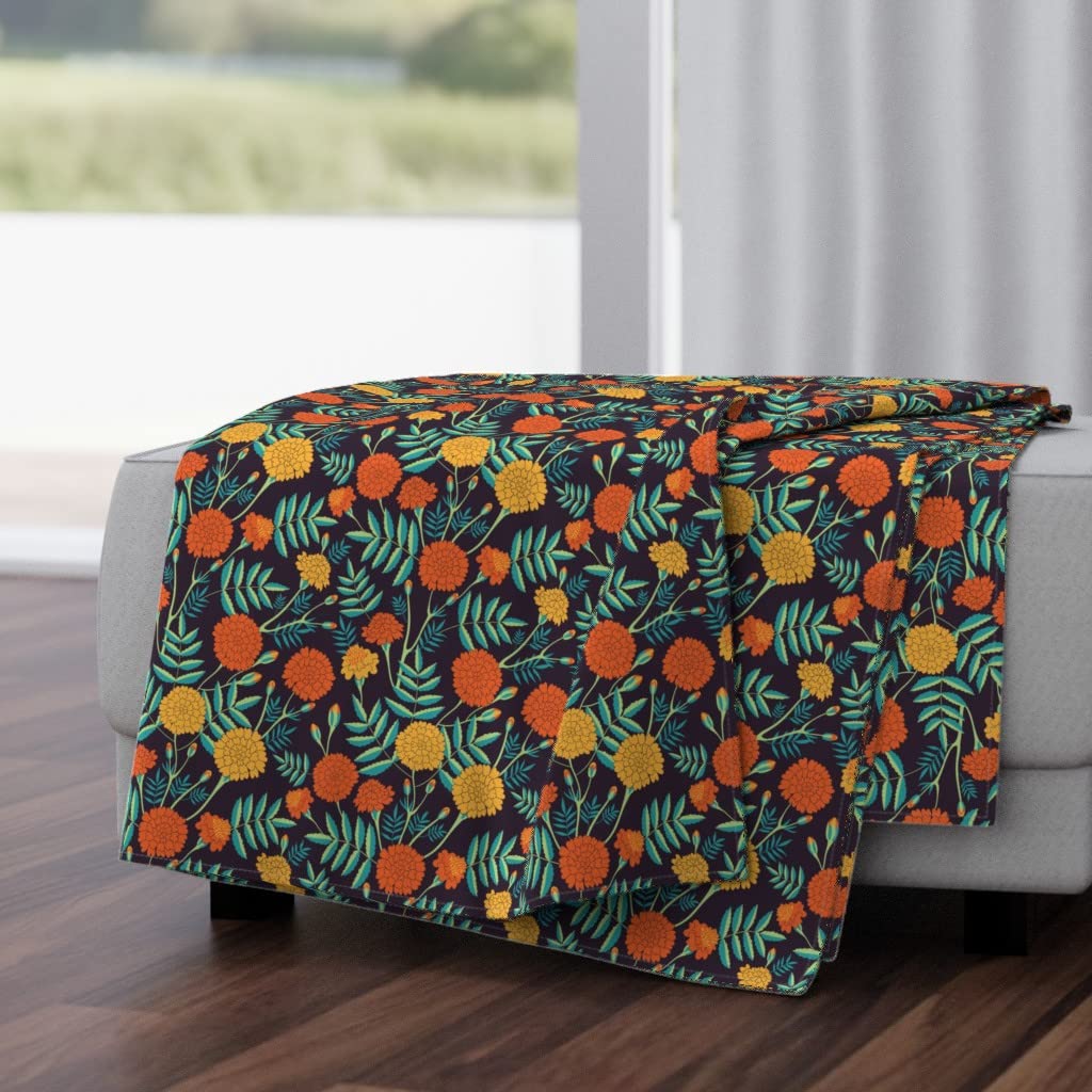 Soft Plush Minky Throw Blanket 50x70 Inches - Carnation Floral Navy Orange Yellow Garden Print Cozy Blanket for Bed, Sofa & Nursery | Perfect Gift for Women & Home Decor