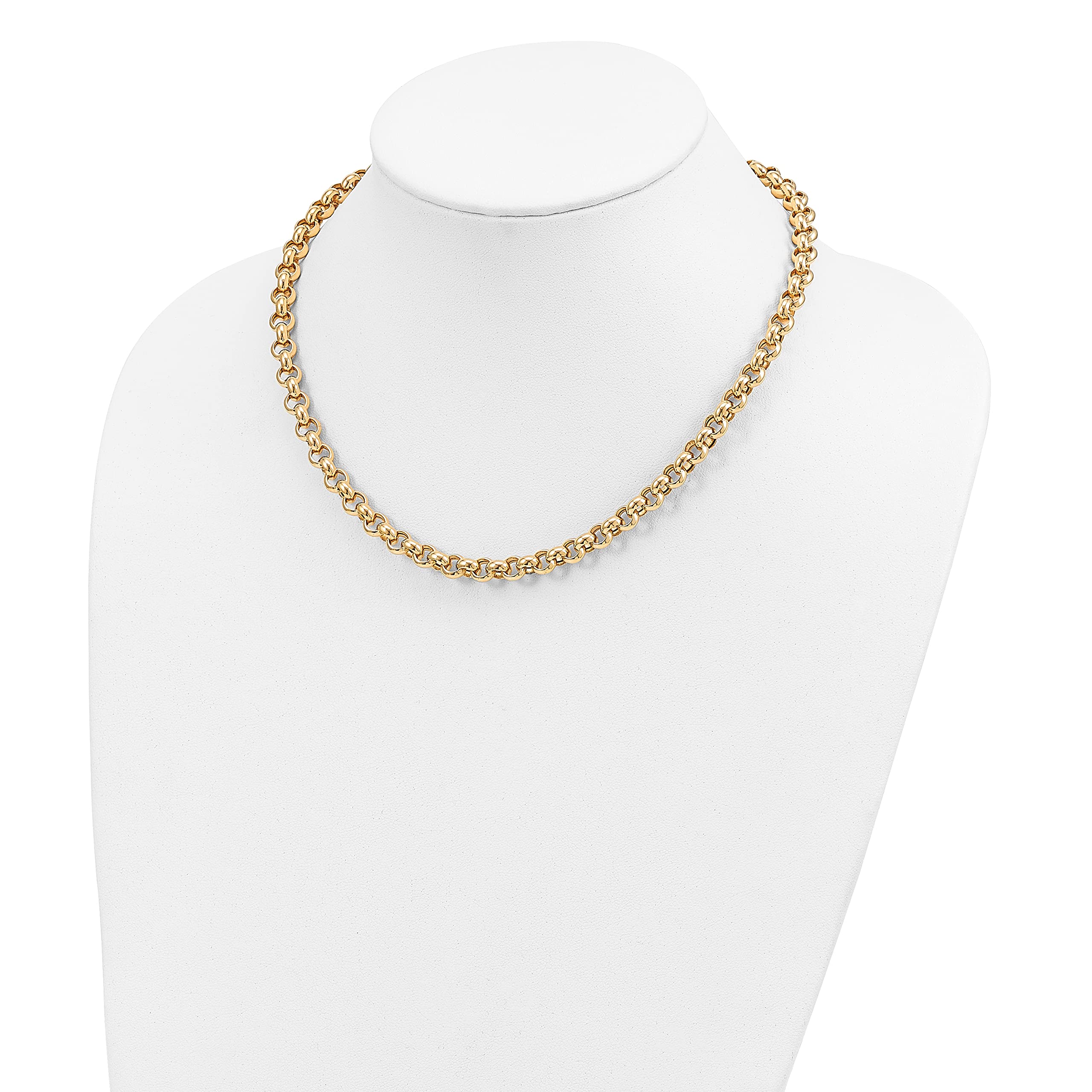14K Yellow Gold 7mm Polished Fancy Rolo Link Chain Necklace, Bracelet & Anklet - 18 Inch | Elegant Jewelry for Women, Perfect for Weddings, Parties & Everyday Wear