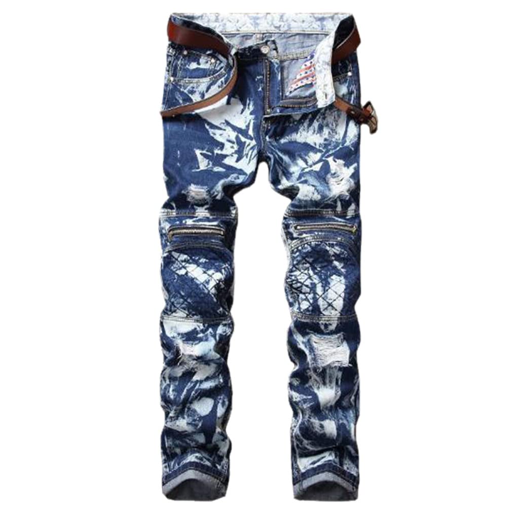 Distressed Stretch Ripped Biker Jeans for Men - Slim Fit Punk Denim Pants with Holes | Comfortable Cotton Jeans for Casual Wear, Motorcycle Riding & Street Fashion