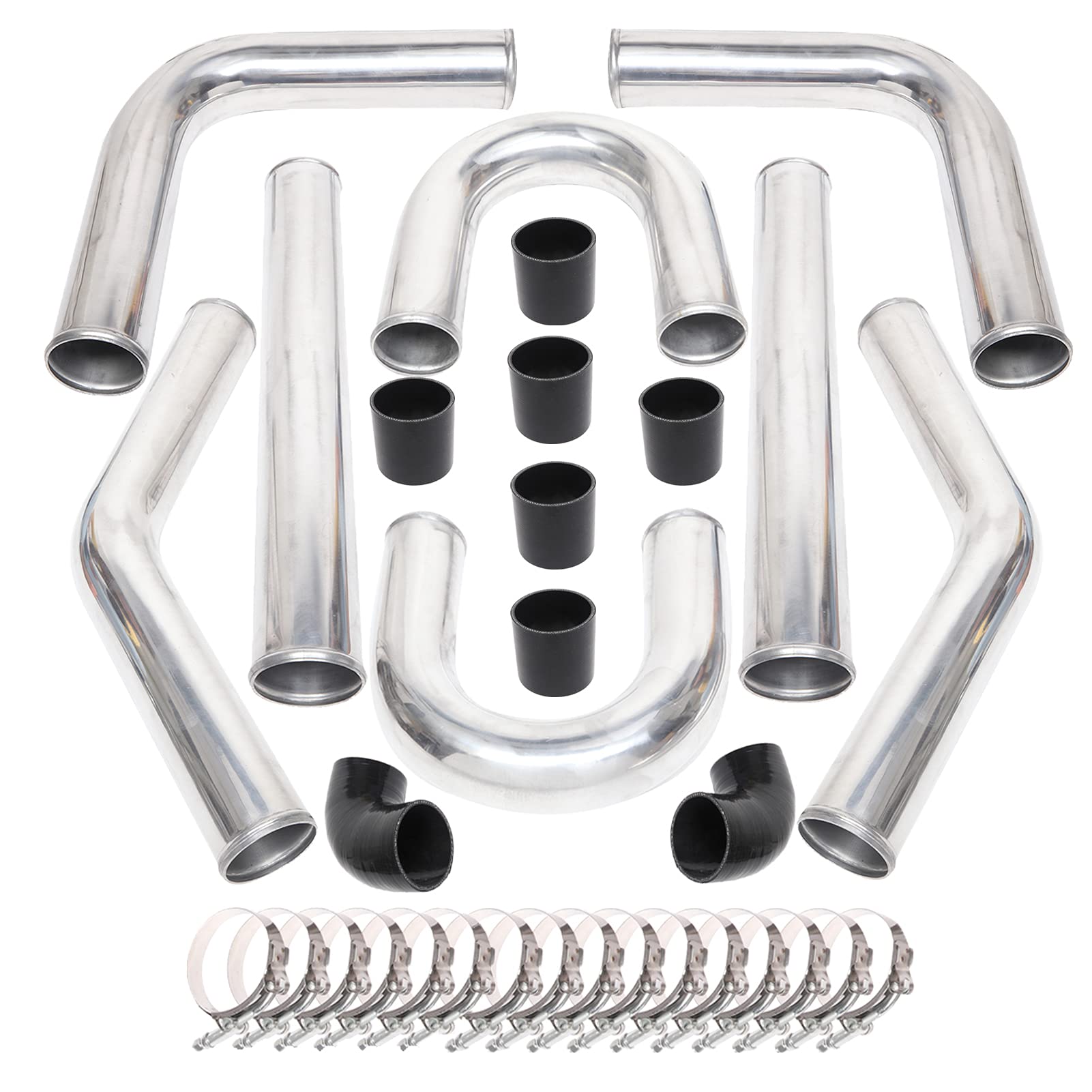 Universal 8-Piece 2.5-Inch Intercooler Piping Kit with U-Bend, T-Bolt Clamps & Silicone Couplers - High-Performance Turbo Upgrade for Cars, Trucks & Performance Vehicles