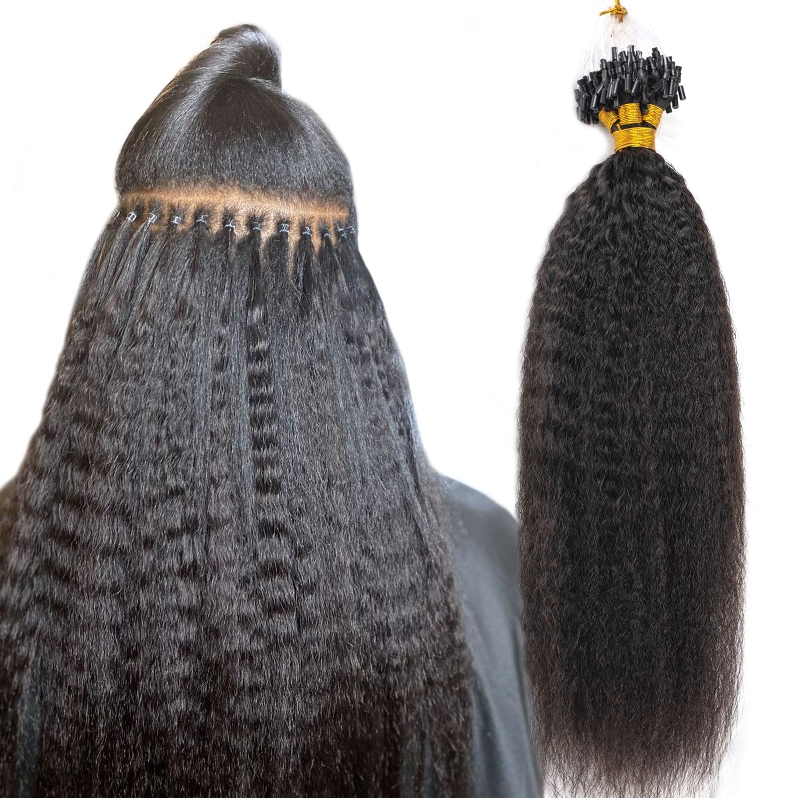 Niawigs Micro Loop Human Hair Extensions 24 Inches 100G - 100 Strands Kinky Straight Microlink Hair for Black Women | Natural Black Human Hair for Daily Styling & Protective Hairstyles