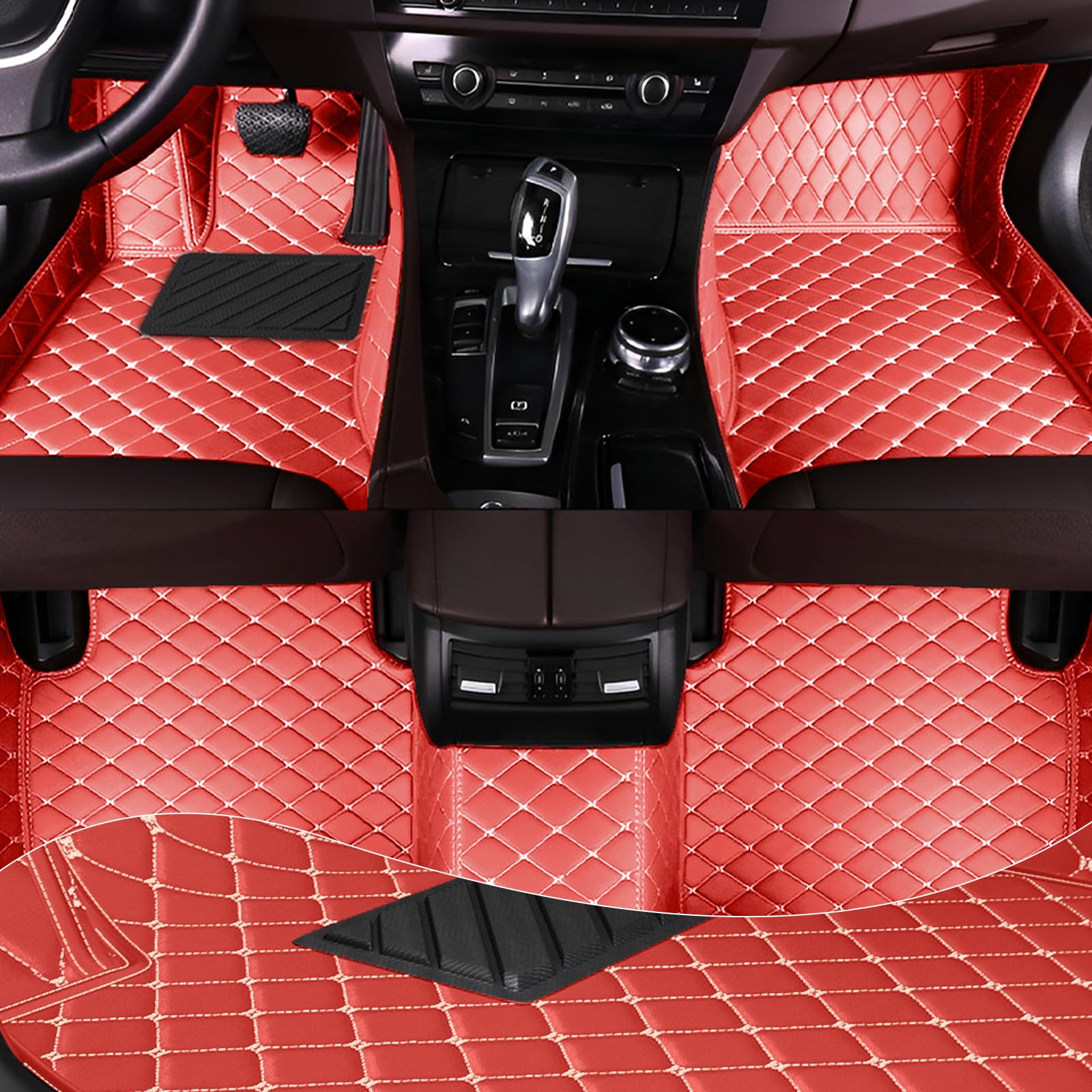 Premium All-Weather Custom Fit Floor Mats for Tesla Model 3 (2017-2022) - Non-Slip Leather Car Floor Liners - Perfect for Winter, Rain & Daily Protection (2020 Model/Red)