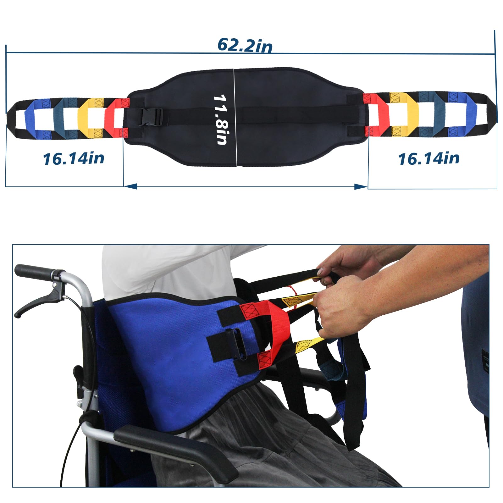 **KkaFFe Multi-Handle Transfer Sling for Elderly & Disabled - Nursing Lift Assist Belt with Safety Handles - Blue Mobility Aid for Safe Patient Transfer at Home or Hospital**