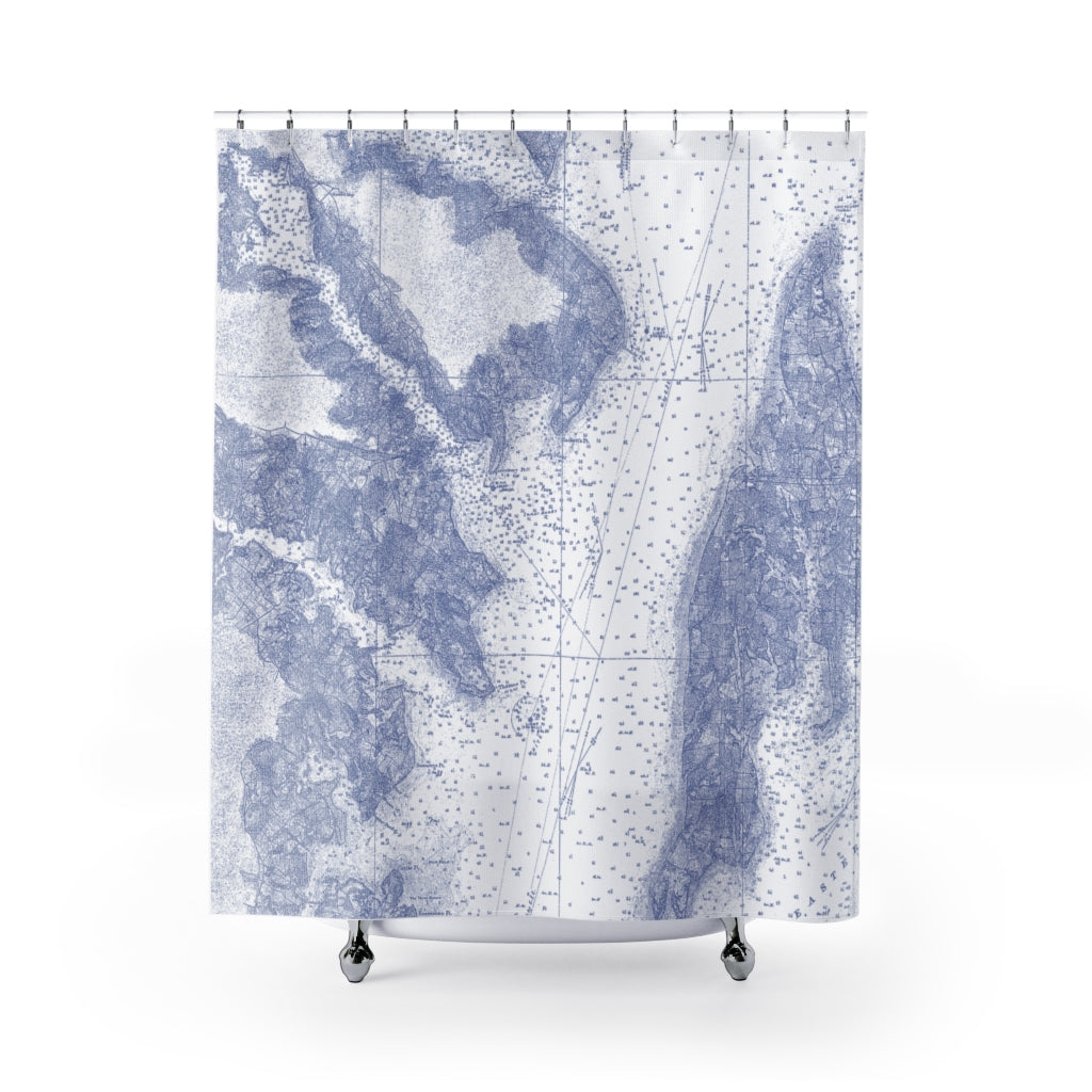 Nautical Map Shower Curtain - Chesapeake Bay Design in Blue | Coastal Bathroom Decor for Beach House & Maritime Theme