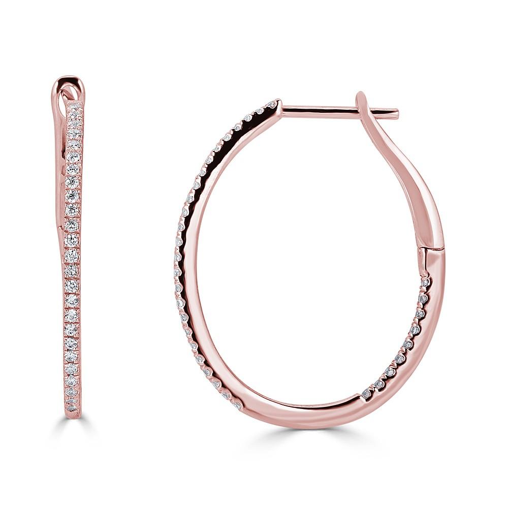 14K Gold 0.20 CTW Diamond Inside Out Oval Hoop Earrings for Women - Elegant Everyday Jewelry & Special Occasion Gift