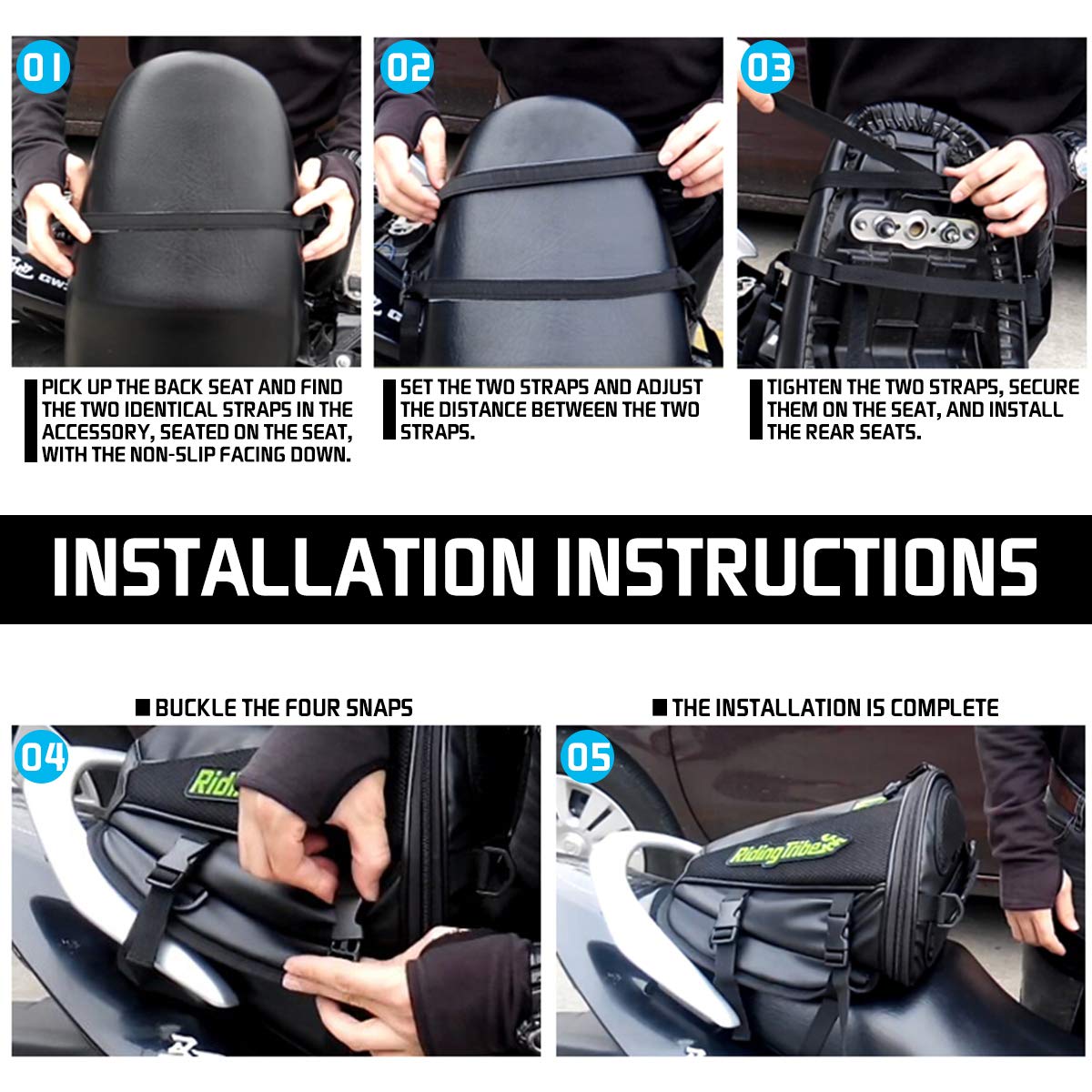 KATUR Waterproof PU Leather Motorcycle Backseat Tank Bag - Lightweight Multifunctional Storage Saddle Bag for Motorbike Rear Seat Accessories (Black) | Perfect for Commuting, Touring & Adventure Riding
