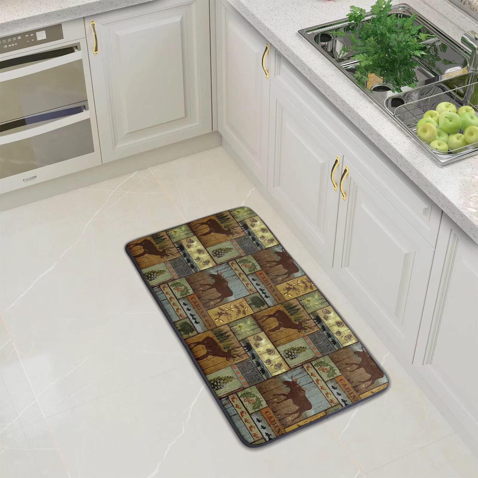 Rustic Moose Deer Non-Slip Kitchen Rug - Washable Memory Foam Cabin Floor Mat for Farmhouse, Under Sink, Bathroom - 39x20 Inch - Perfect for Cozy Cabin Decor & High-Traffic Areas