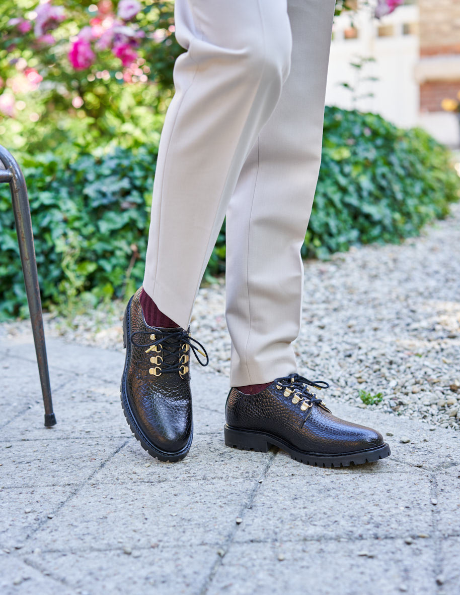 Agnès Black Crocodile Leather Derby Shoes for Men & Women – Stylish & Comfortable for Office, Casual Wear & Special Occasions