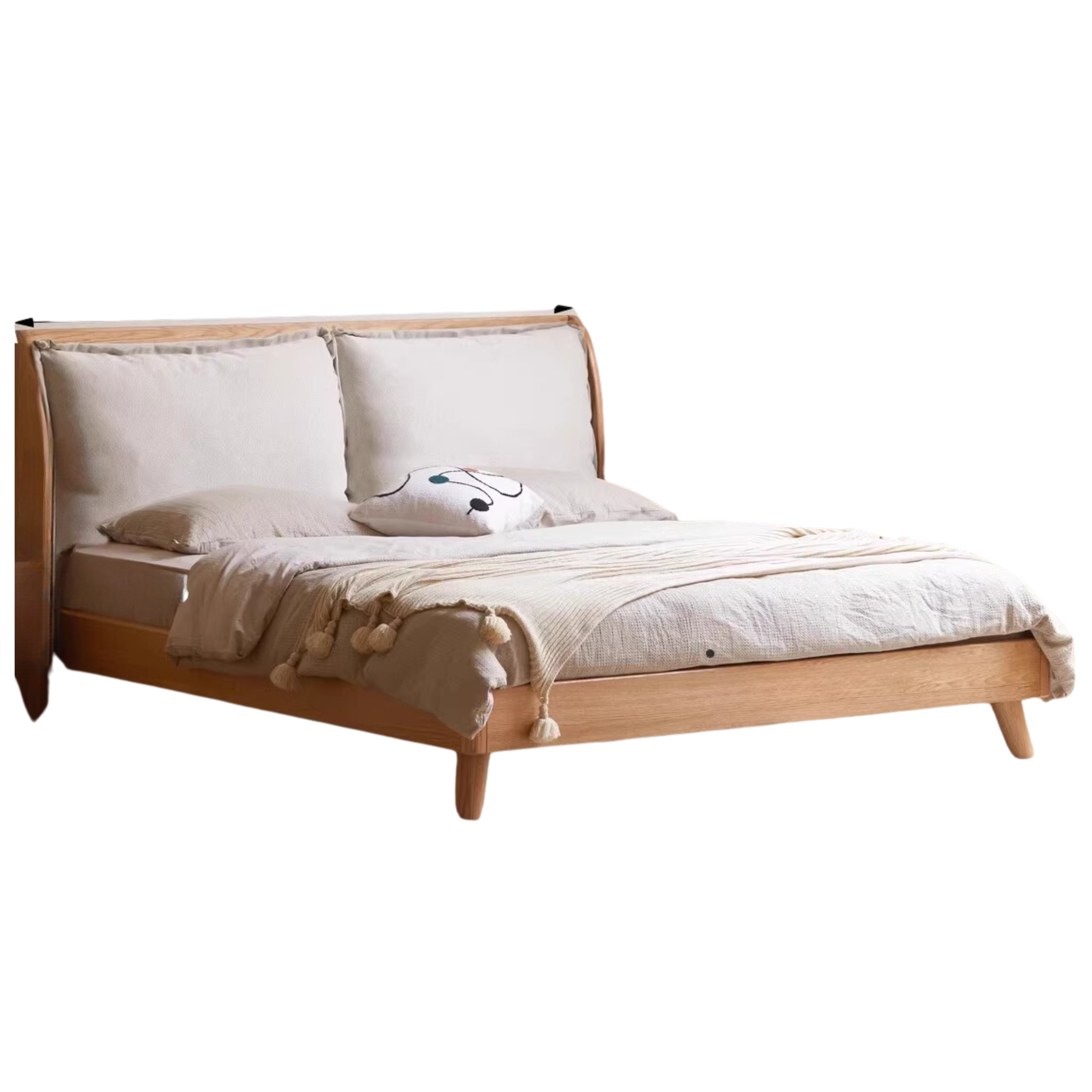 Premium Oak Solid Wood Frame with Top Grain Leather Upholstery & Technical Fabric Bed - Perfect for Modern Bedrooms, Guest Rooms & Luxury Home Decor