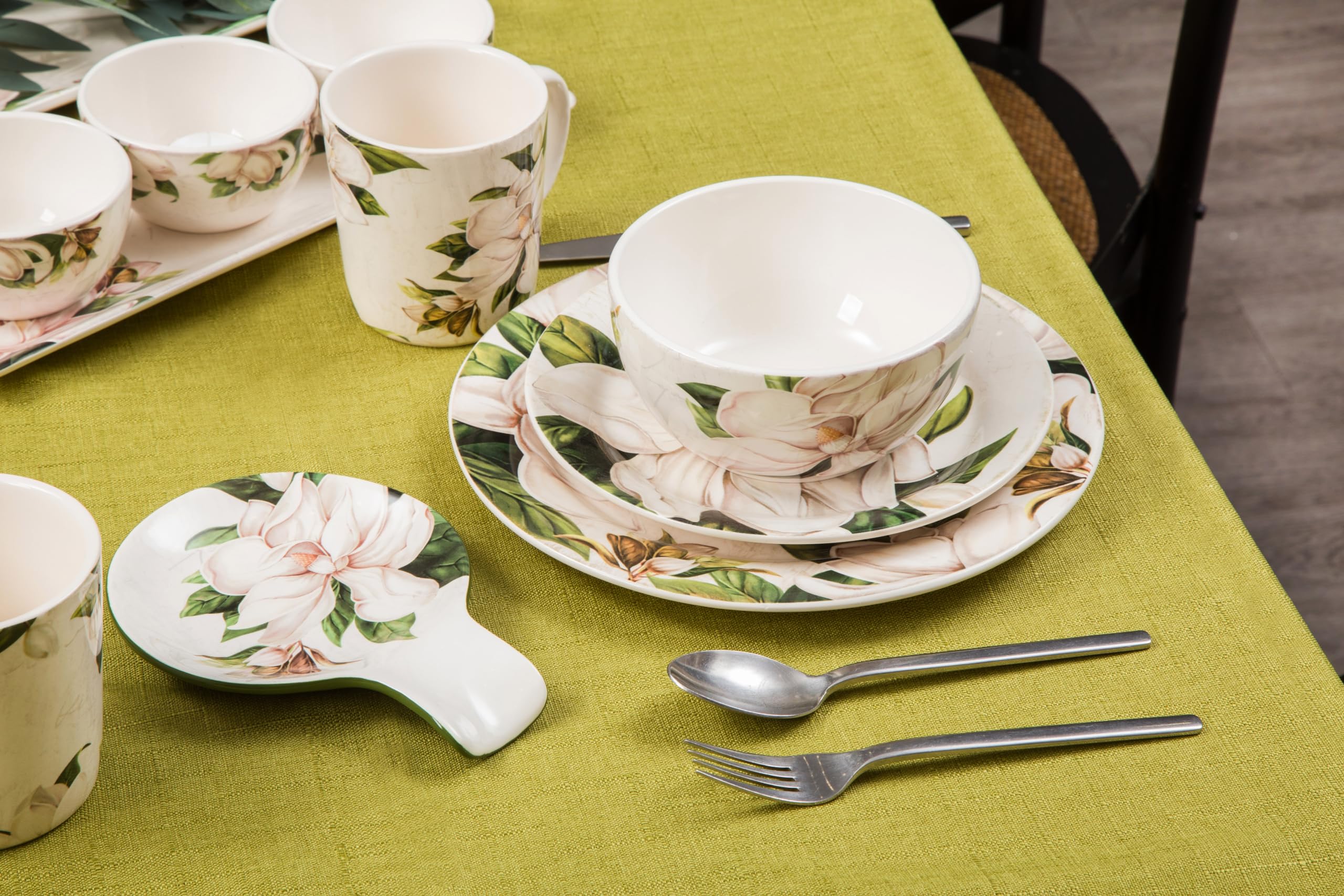 Bico Magnolia Floral Ceramic Salad Plates Set of 4 - 8.75 Inch Elegant Dinnerware for Salads, Appetizers, Desserts | Microwave & Dishwasher Safe | Perfect for Dinner Parties, Bridal Showers & Home Decor