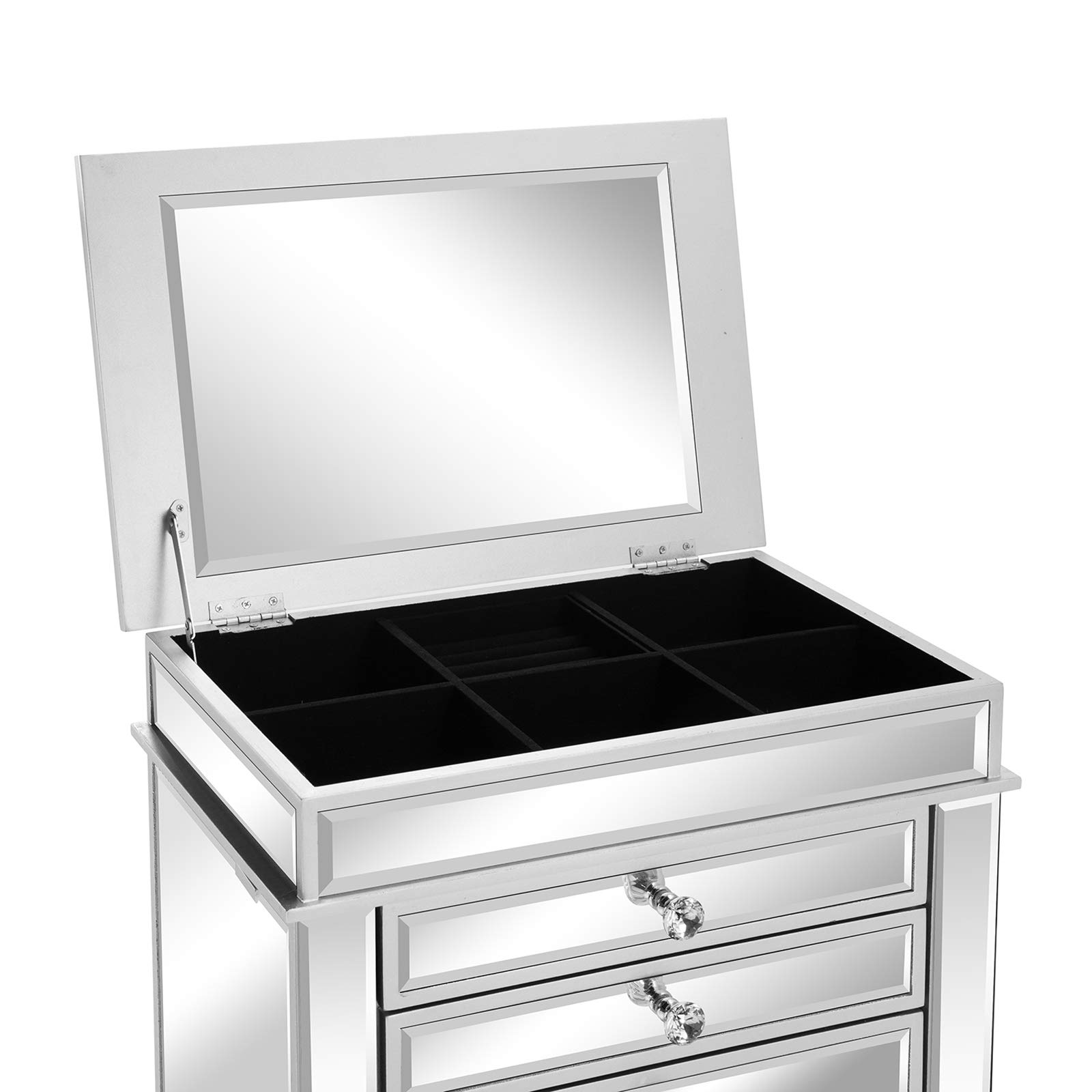 VINGLI Full-Length Mirrored Jewelry Armoire with 6 Drawers & 2 Side Doors - Large Standing Jewelry Cabinet Organizer for Necklaces, Rings, Earrings - Silver Finish for Bedroom, Closet or Dressing Room
