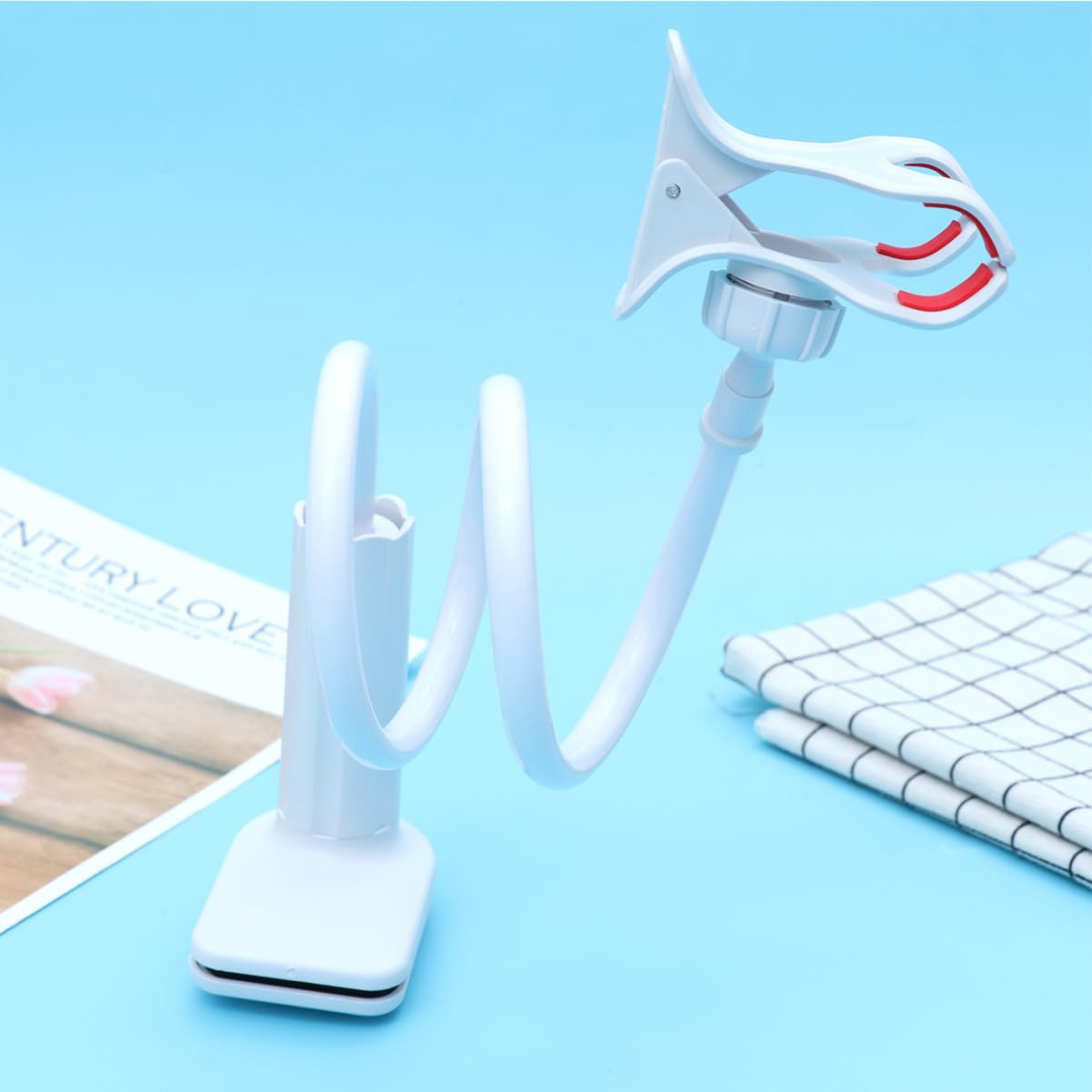 NUOBESTY 3-Pack Spiral Phone Stand Holder - Adjustable Car & Home Phone Mount Clip, White - Perfect for Desk, Bedside, Kitchen Counter & Dashboard Use