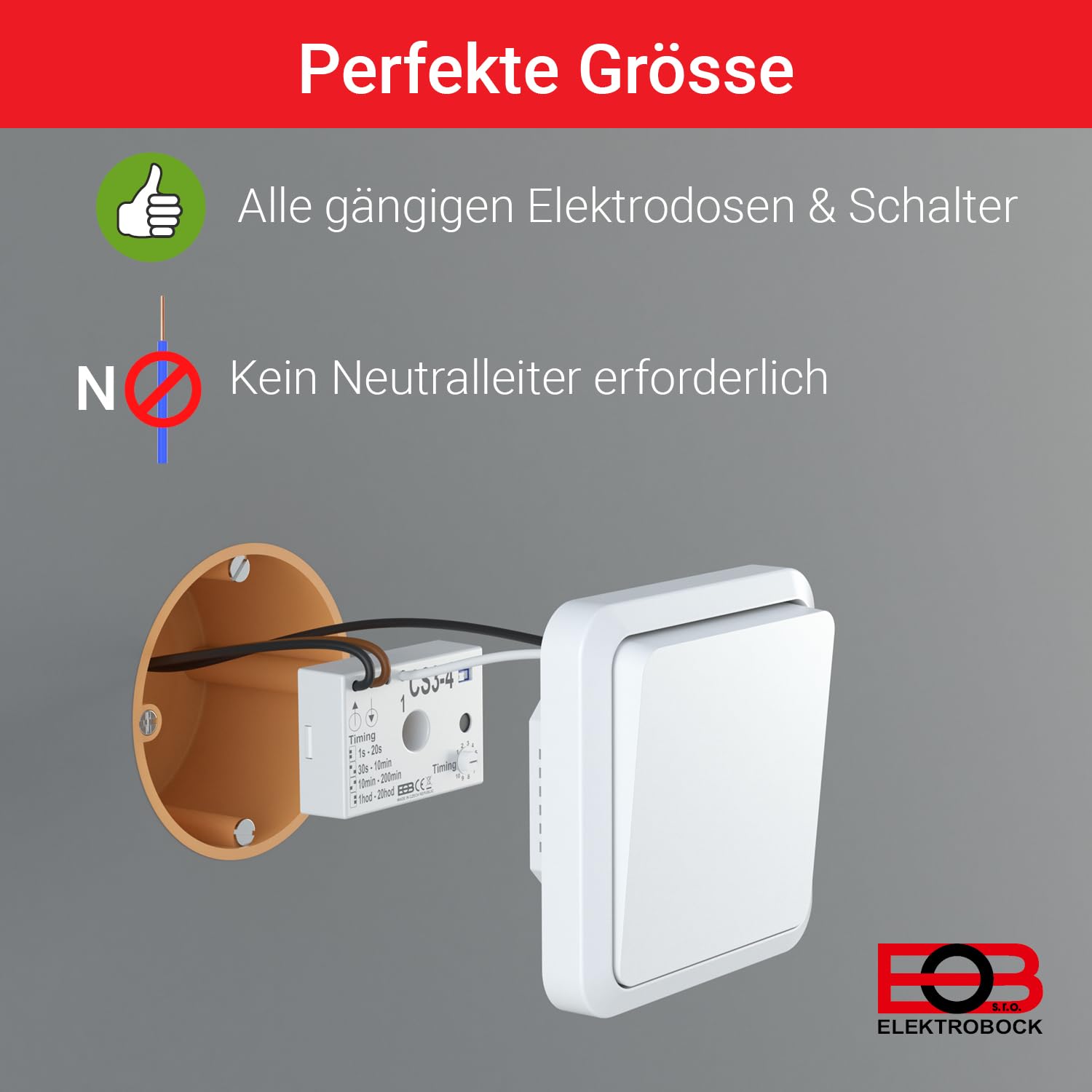 Elektro Bock Timer Flush-Mounted CS3-4 | Digital Countdown Timer Switch | Perfect for Home Automation, Bathroom & Kitchen Lighting Control