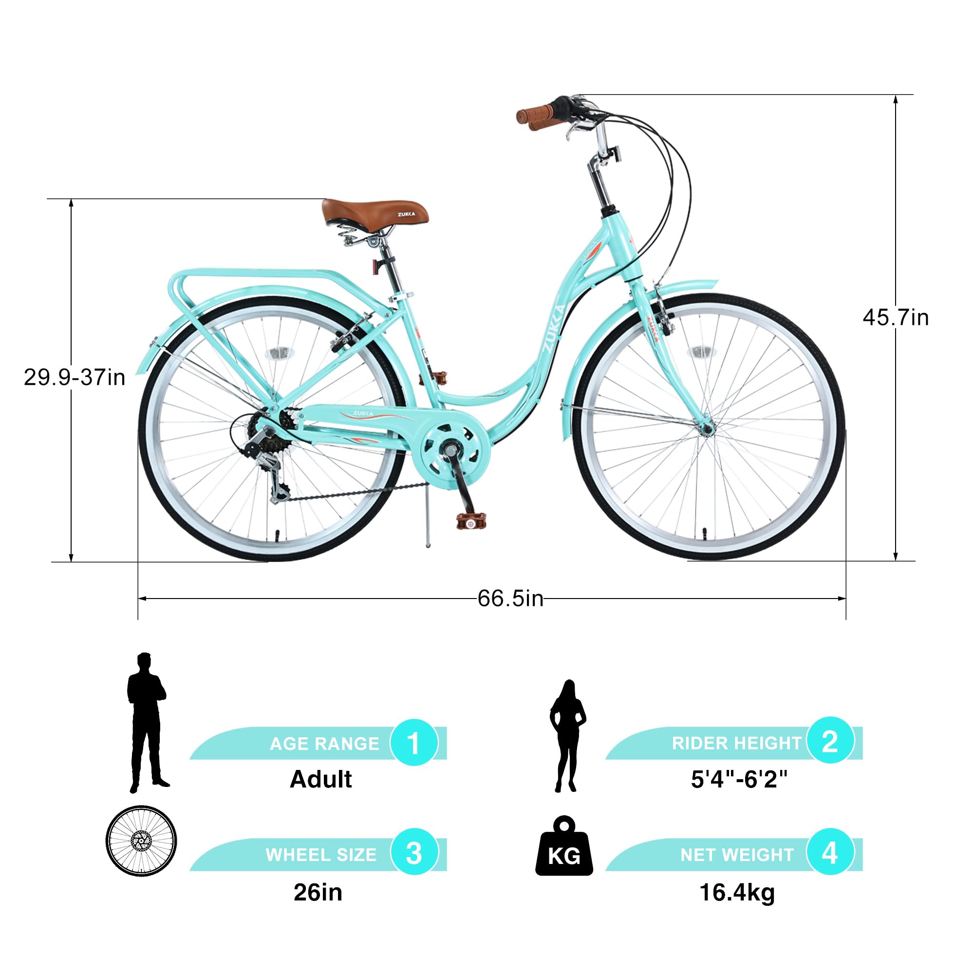 26 Inch Women's Beach Cruiser Bike - 7 Speed Commuter Bicycle with Adjustable Seat & Dual V-Brakes | Perfect for Coastal Rides, City Commuting & Leisure Cycling