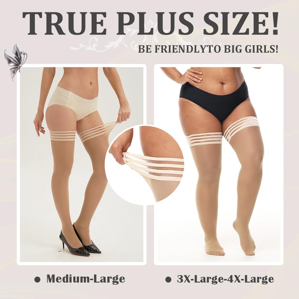 Ultra Strong Thigh High Stockings for Women - 40D Semi-Sheer Stay-Up Silicone Band Nylon Pantyhose | Perfect for Office, Party & Everyday Wear