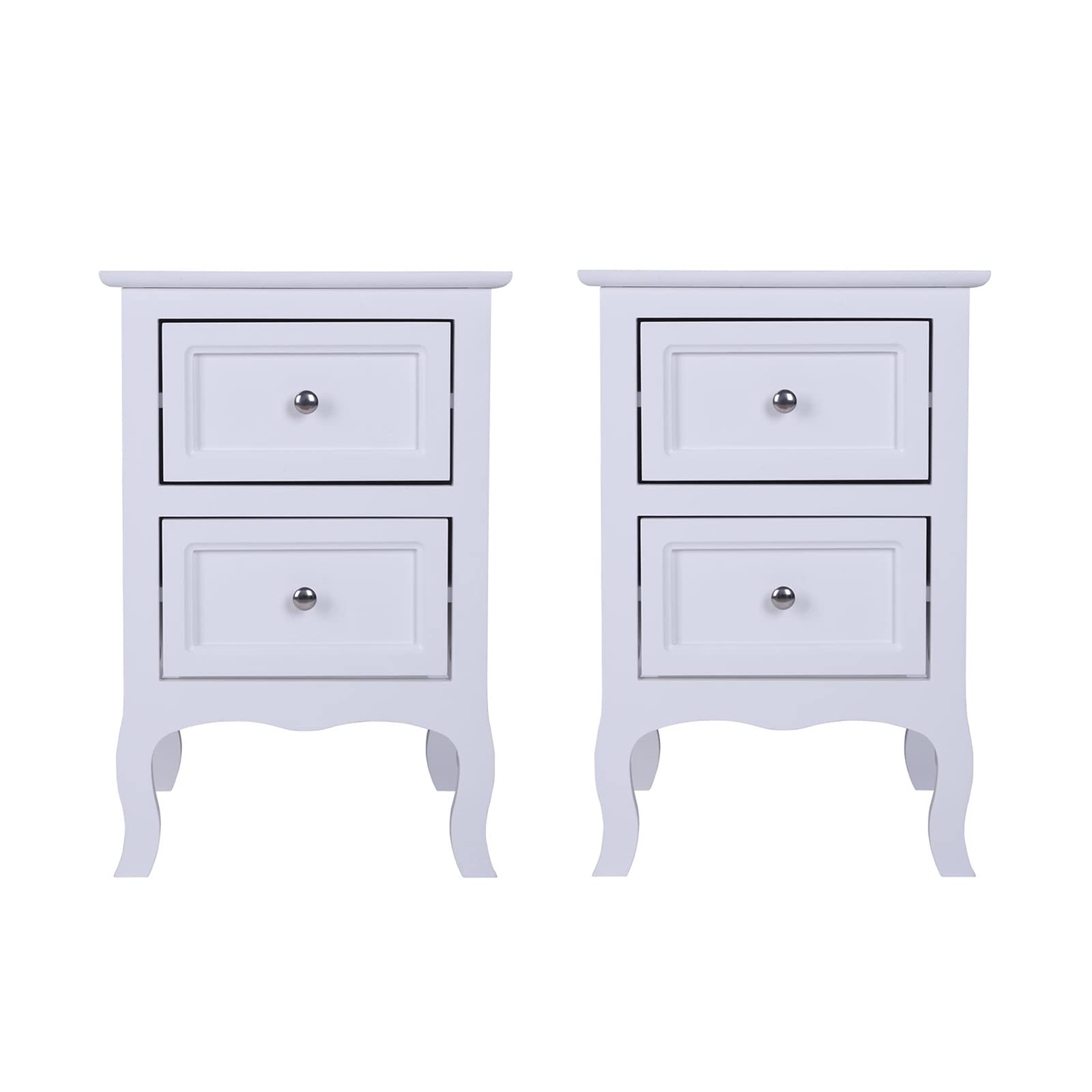 Henf Set of 2 Wooden Nightstands with Drawers - Sturdy Bedside Tables for Bedroom, White | Modern End Tables with Solid Structure & Stable Frame | Perfect for Bedroom, Living Room & Office Use