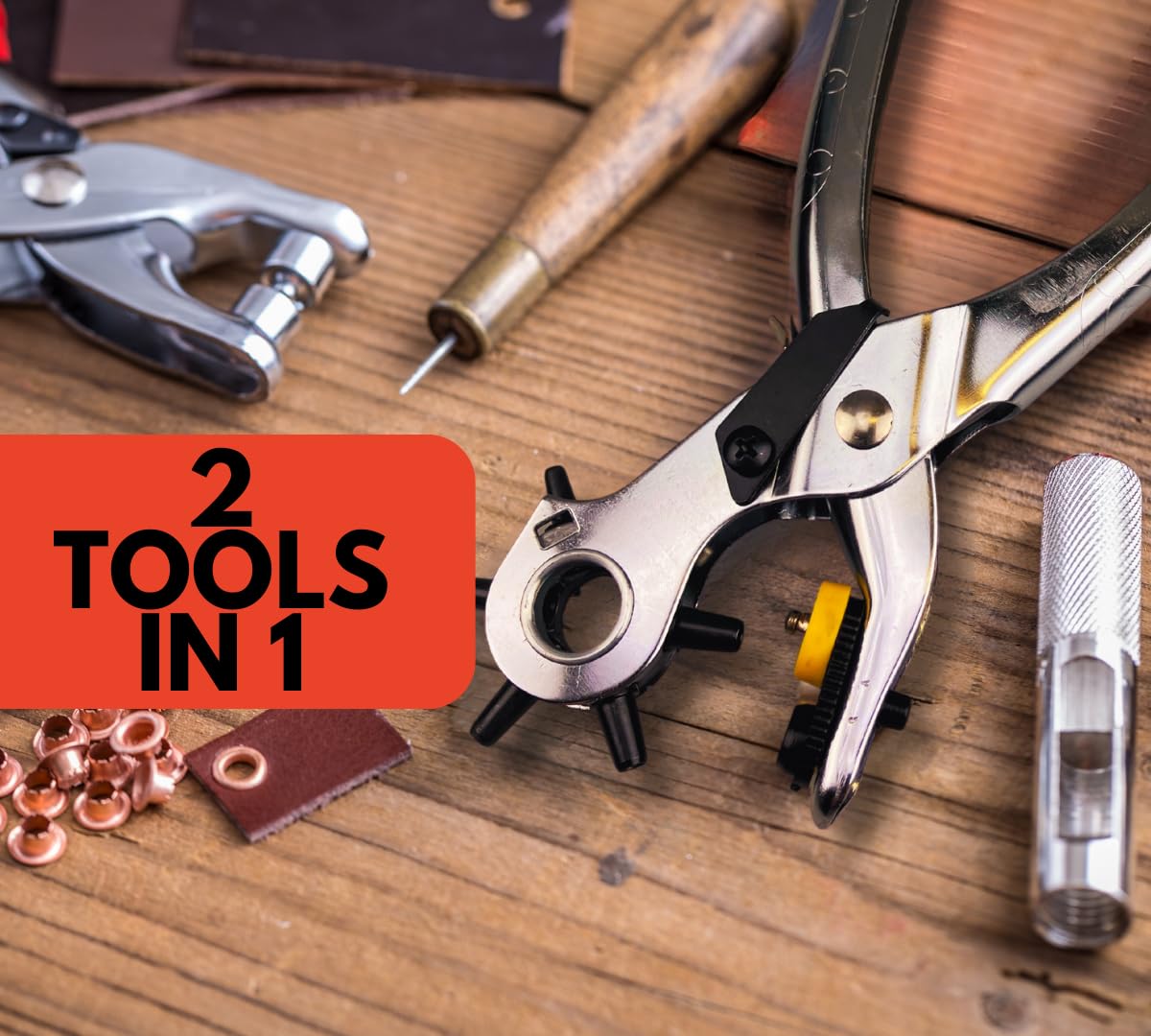 3-in-1 Multi-Function Pliers - 8.5 Inch (21.6 cm) Stainless Steel Hole Punch, Snap Tool & Eyelet Setter - Perfect for Leather Craft, DIY Projects, Plastic & Vinyl Fabric Repair - Ideal for Jewelry Making, Bag Repair & Shoe Making