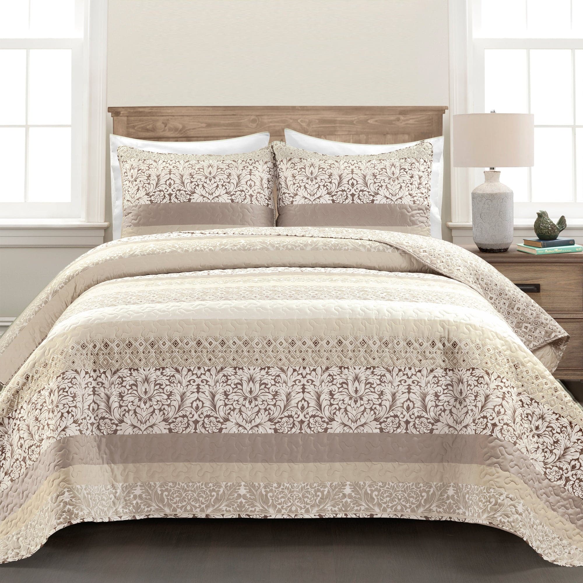 Boho Stripe 3-Piece Quilt Set - Queen Size, Soft Cotton Bedding for Bohemian Style Bedroom Decor | Perfect for Guest Rooms, Master Bedrooms & Cozy Home Styling