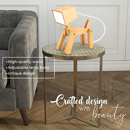 Adjustable Wooden Dog Table Lamp - Cute Animal Night Light for Kids Room, Bedroom & Office | Dimmable Touch Control Desk Lamp with Warm White Light | Perfect Gift for Pet Lovers & Home Decor