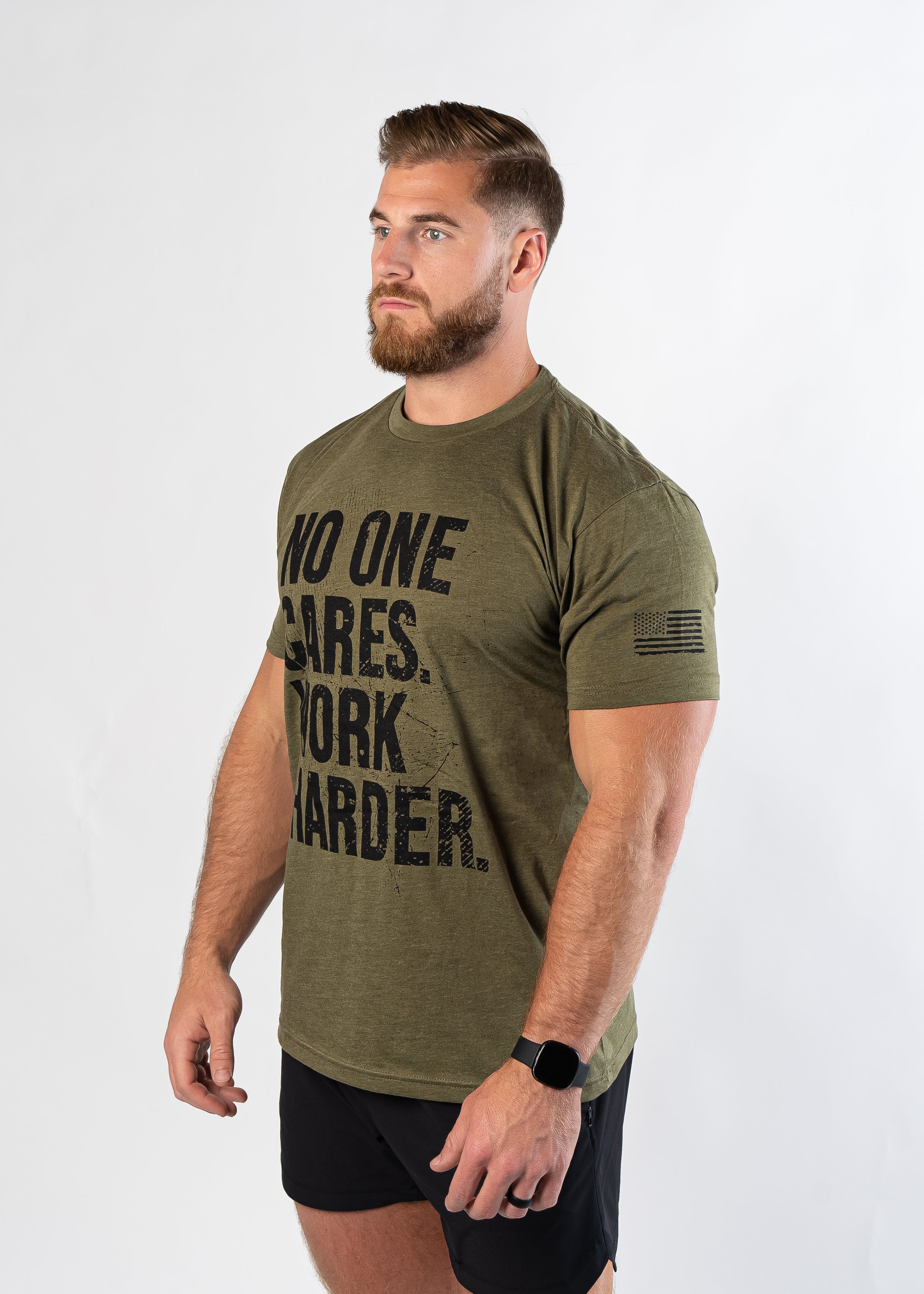 Men's No One Cares Graphic T-Shirt | OD Green Cotton Tee | Casual Streetwear & Everyday Wear