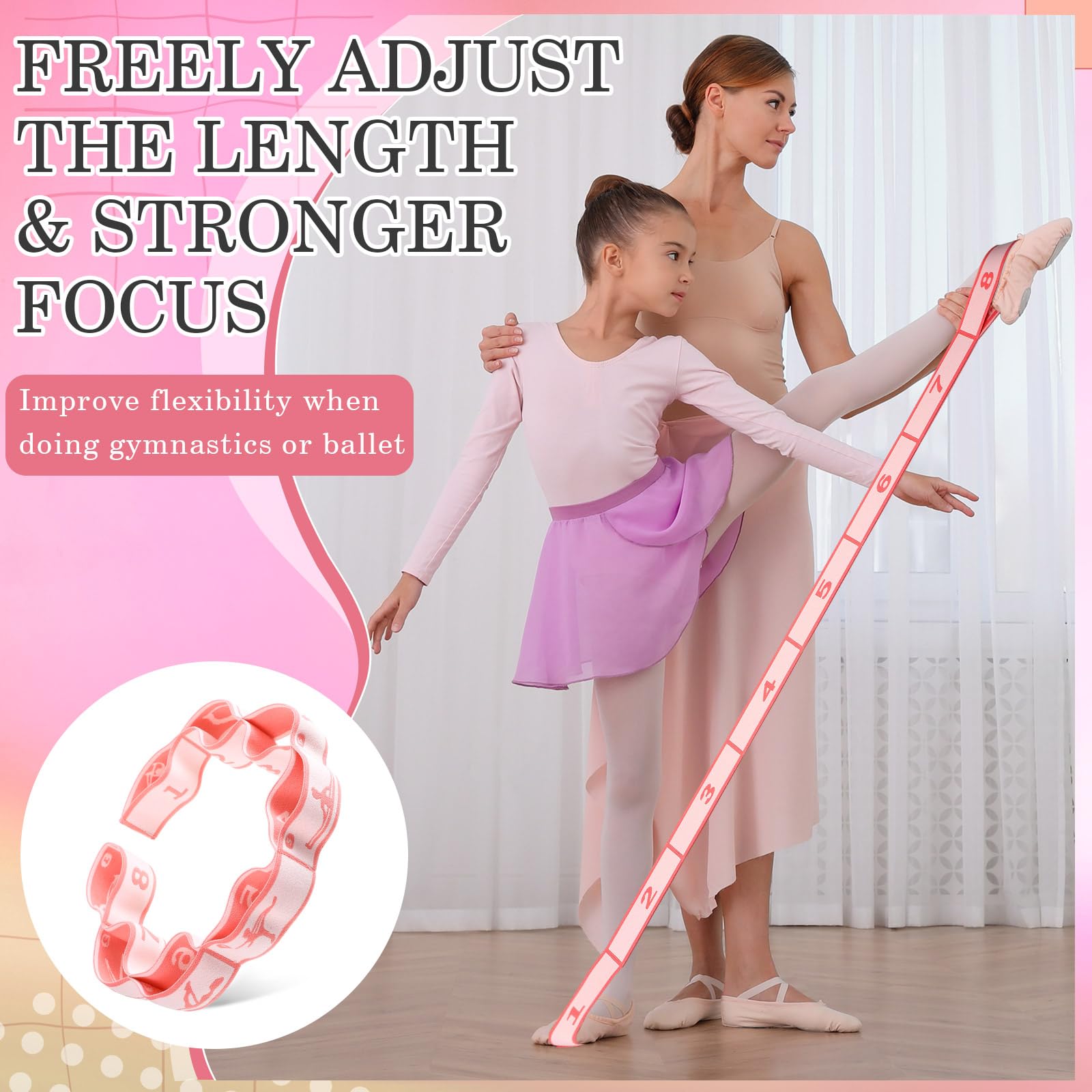 Kids Elastic Stretching Band - Adjustable 8-Loop Gymnastics & Ballet Dance Strap for Exercise, Pilates, Yoga & Dance Training - Perfect for Home, Studio & Gym Workouts