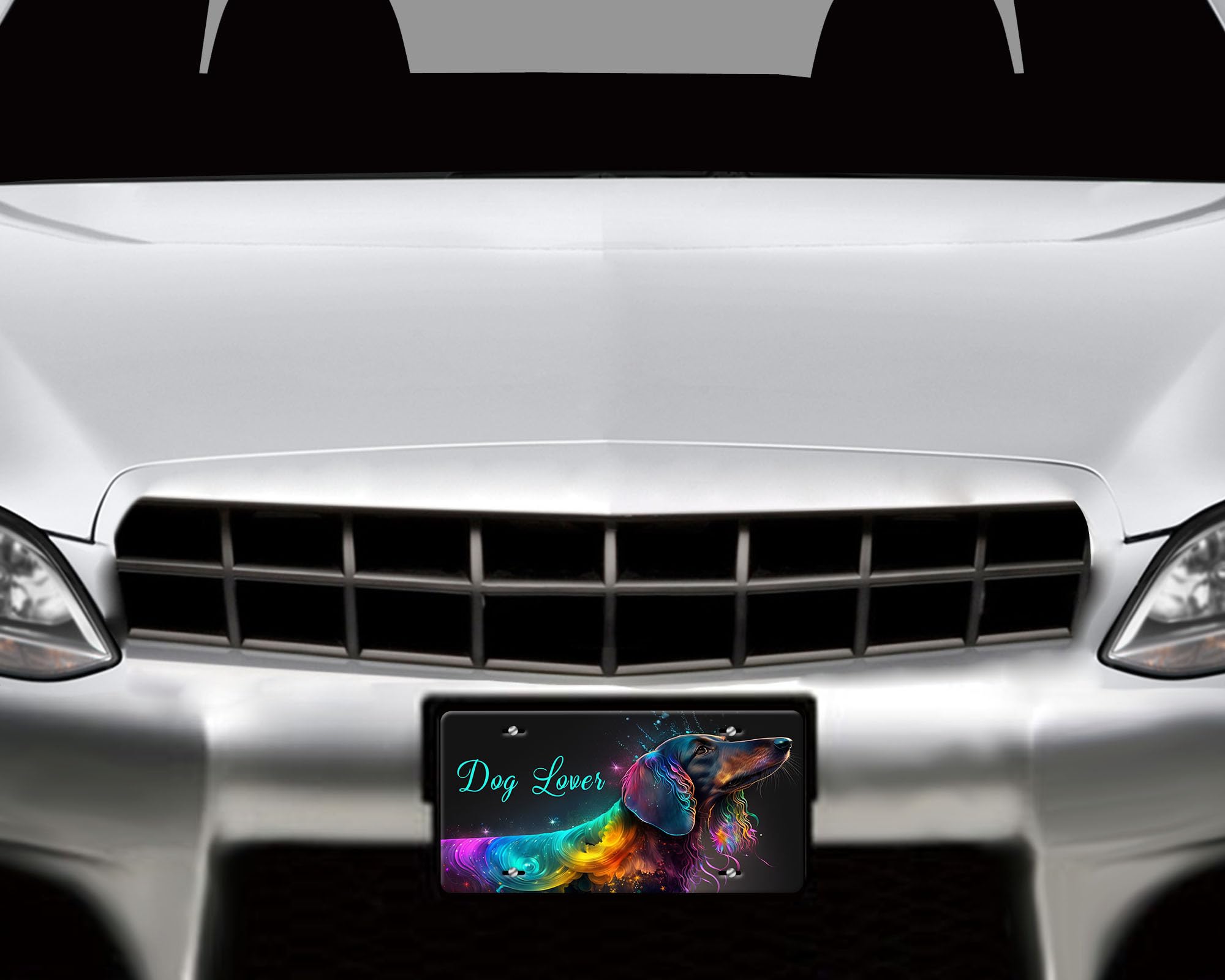 Dog Vanity Aluminum Front License Plate for Cars - Cute Neon Dog Design for Pet Lovers | Perfect for Car Decoration & Dog Enthusiasts
