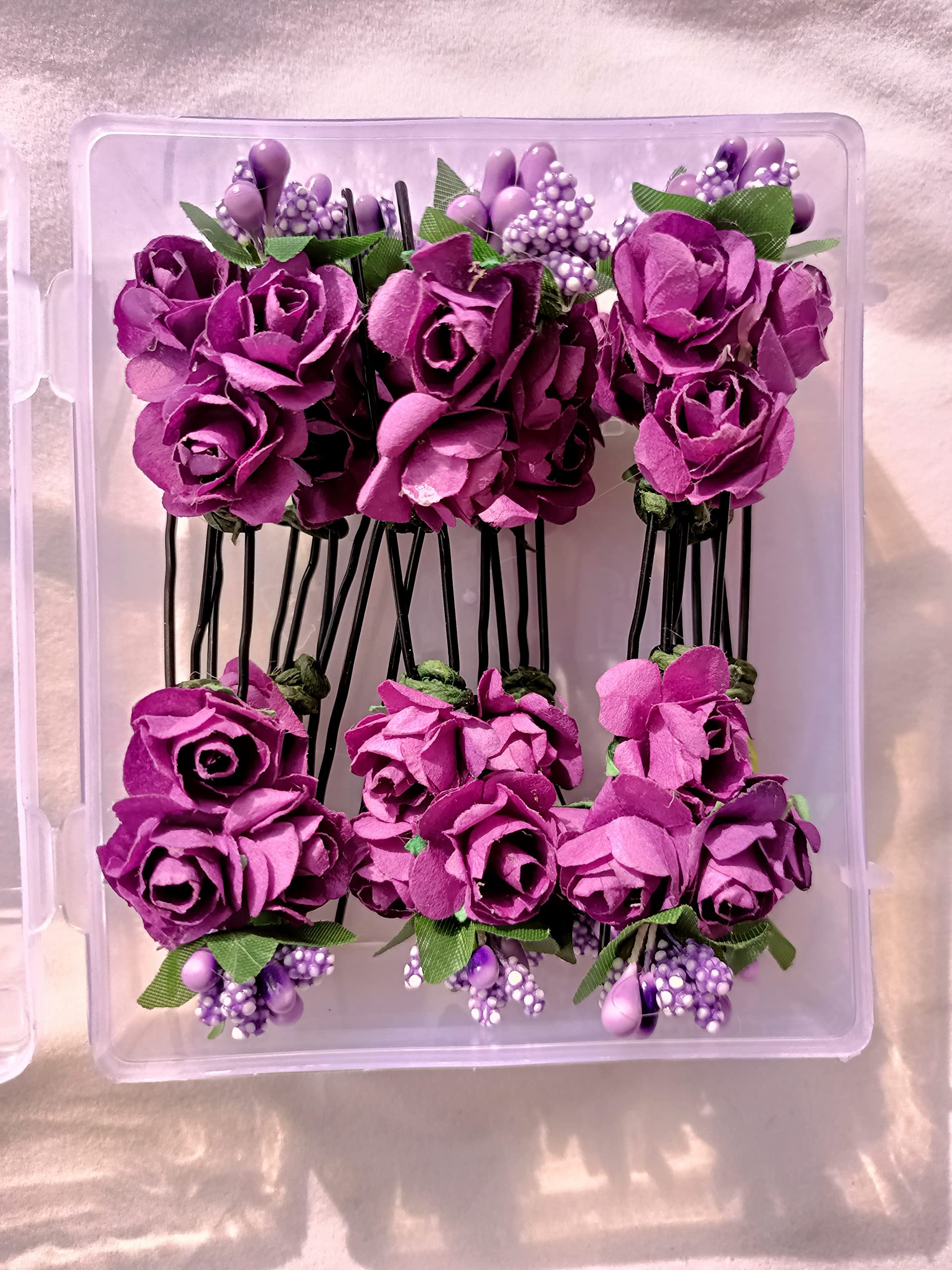 Peach & Pink Flower Juda Hair Pins for Women - 12 Pack Hair Accessories for Girls & Women, Purple Floral Hair Clips - Perfect for Weddings, Parties & Everyday Styling