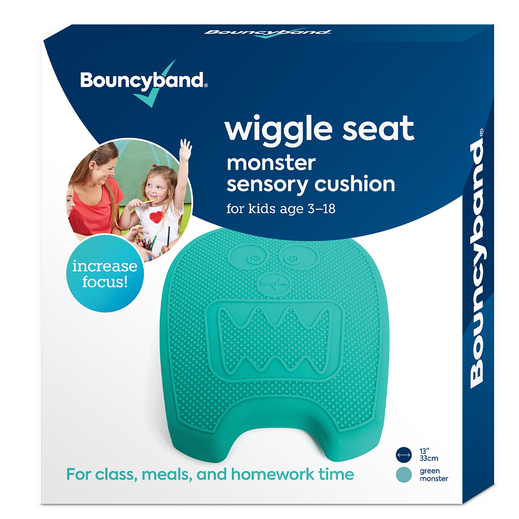 Bouncyband Wiggle Seat Sensory Cushion for Kids - Mint Monster Design | Improves Focus & Calms Fidgeting | Perfect for Classroom, Home & ADHD Therapy Use