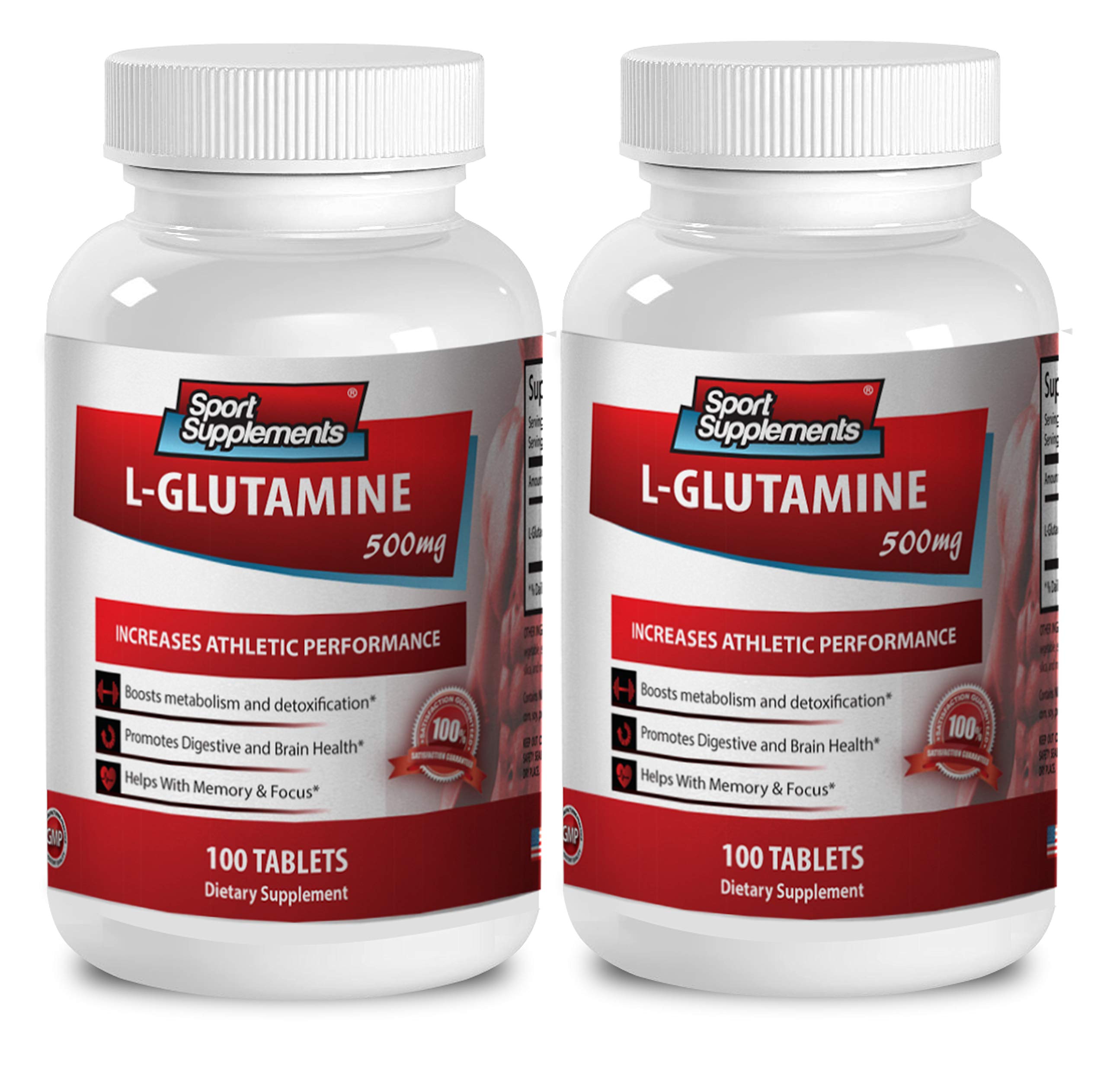 Premium L-Glutamine 2000mg Capsules (500mg per Capsule) - Supports Focus, Memory & Brain Health - 200 Tablets (2 Bottles) - Ideal for Athletes, Students & Busy Professionals