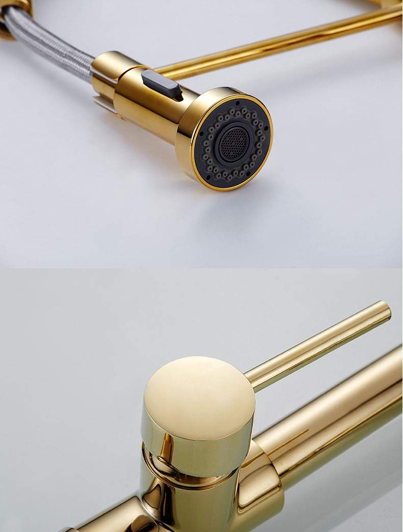 Commercial Kitchen Faucet with Pull Down Sprayer - Single Handle Lever Spring Kitchen Sink Faucet in Gold (FC1013) - Perfect for Restaurants, Cafes & Home Kitchens