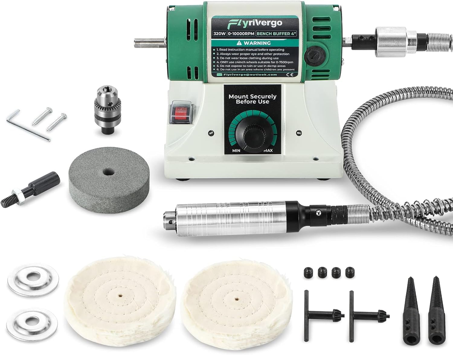 Variable Speed Bench Buffer Polisher with Accessories - Multi-Function Grinding & Polishing Machine for Jewelry, Wood, Metal, DIY Crafts - Perfect for Jewelry Making, Woodworking & Metal Polishing Projects