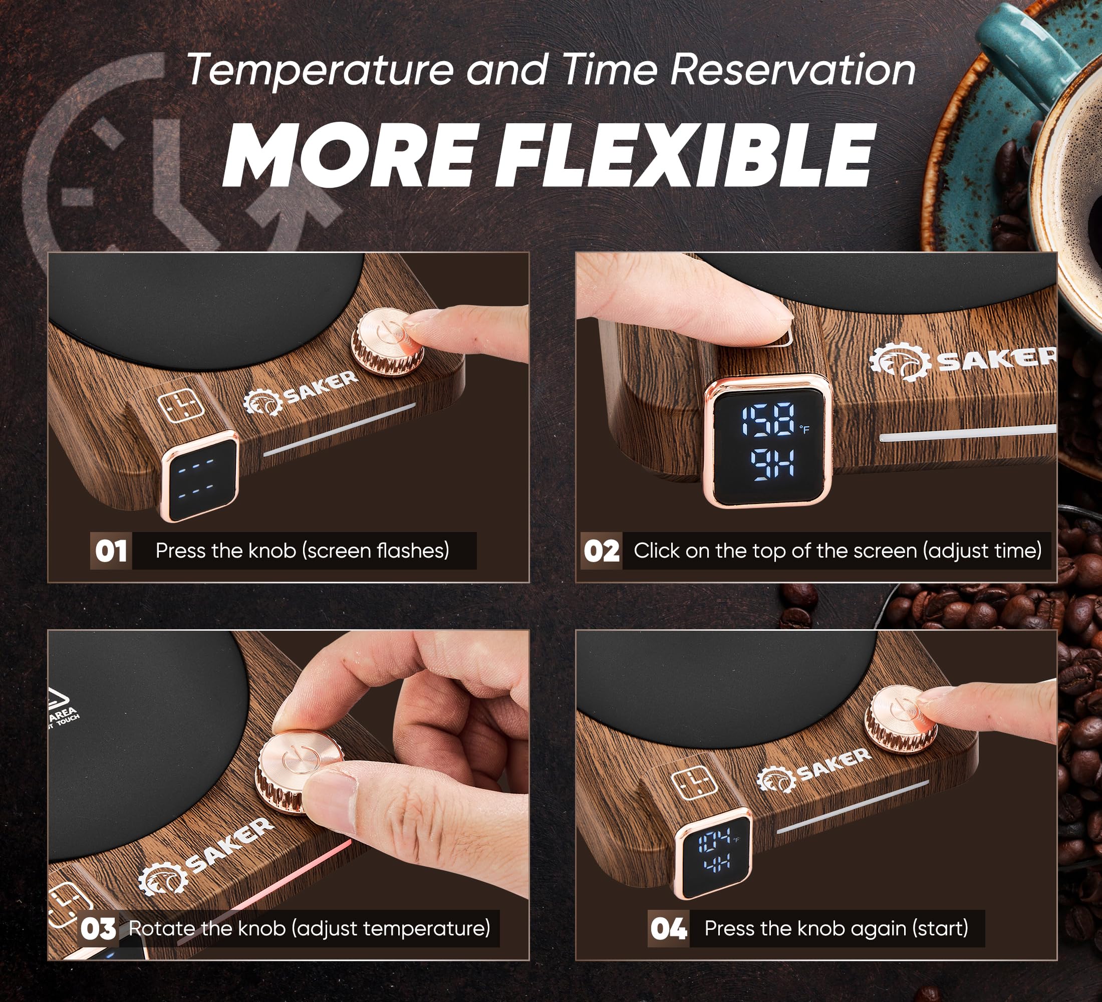 Smart Coffee Mug Warmer with Temperature & Time Display - Auto Shut Off 1-12Hrs, Adjustable Heat Settings & Tri-Color LED - Perfect for Office Desk, Home Use, and Gift Giving