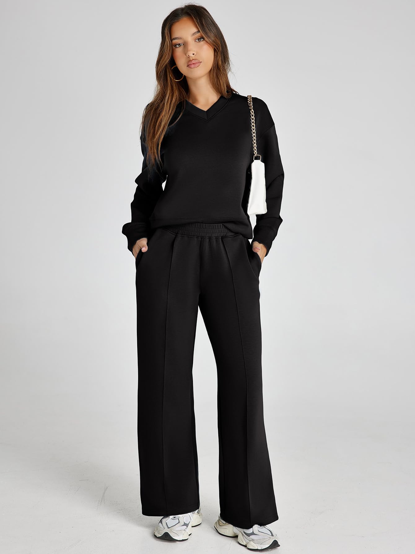 Glamaker Women's 2 Piece Sweatsuit Set - Long Sleeve Pullover Top & Wide Leg Lounge Pants - Casual Fall Outfit for Home, Travel & Yoga